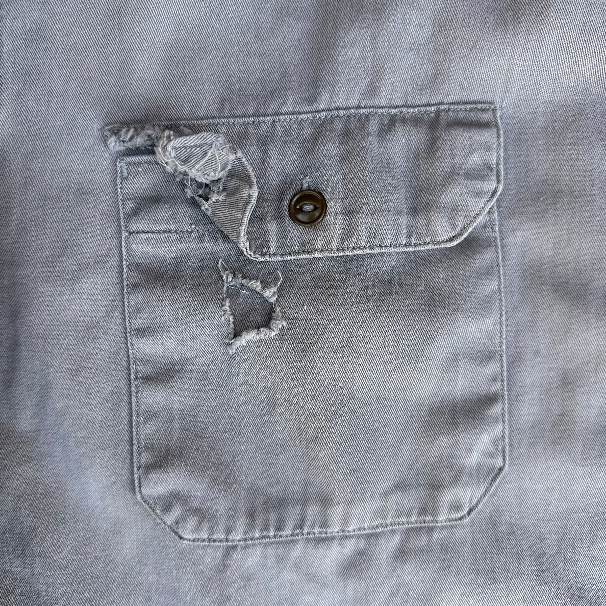1940’s Anthony’s Buckhide Grey Cotton Work Shirt Large 24” Chest