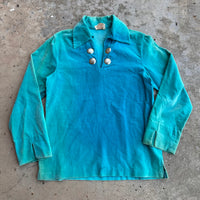 1950’s Prior Sun-Faded Blue Velvet Concho Pullover Shirt Small
