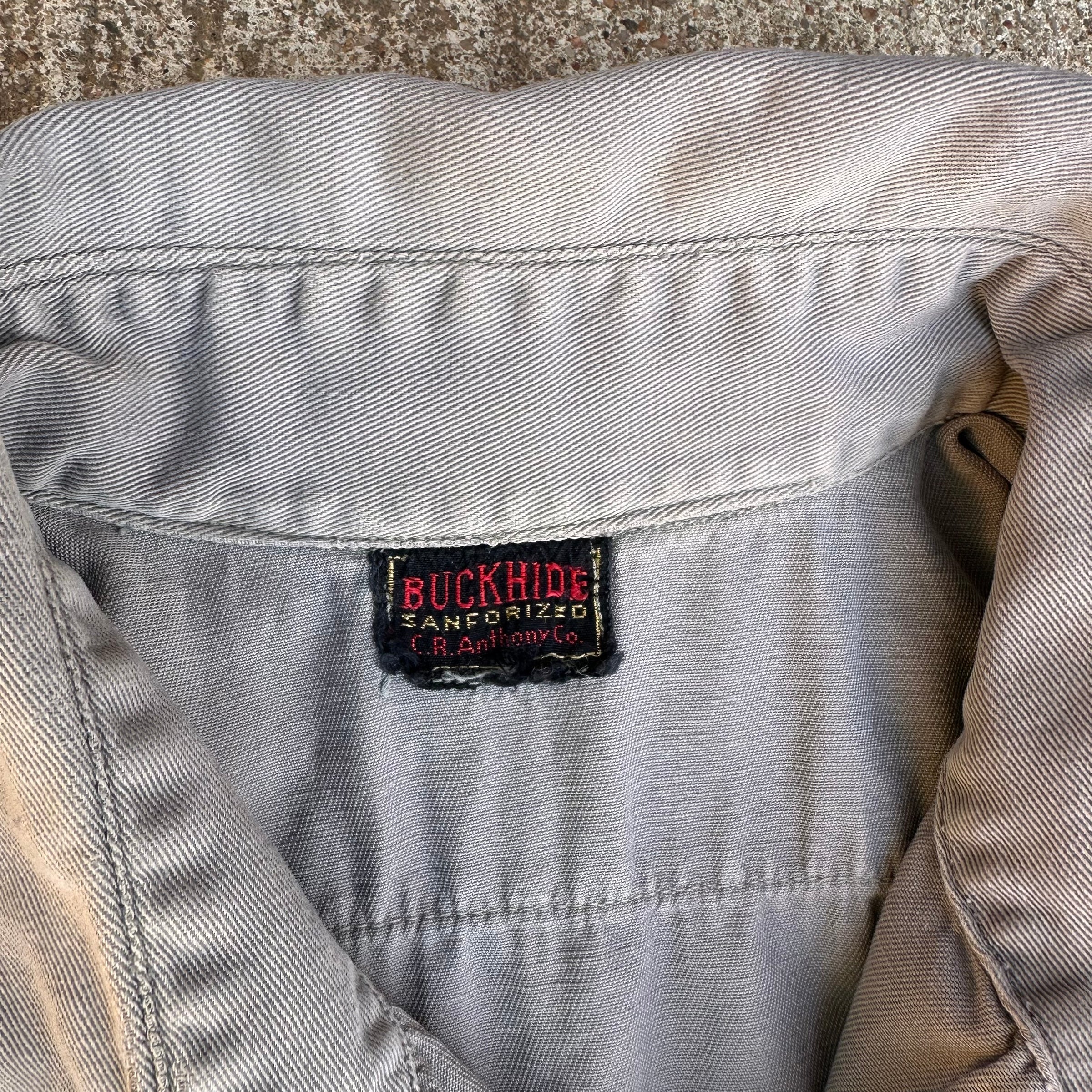 1940’s Anthony’s Buckhide Grey Cotton Work Shirt Large 24” Chest