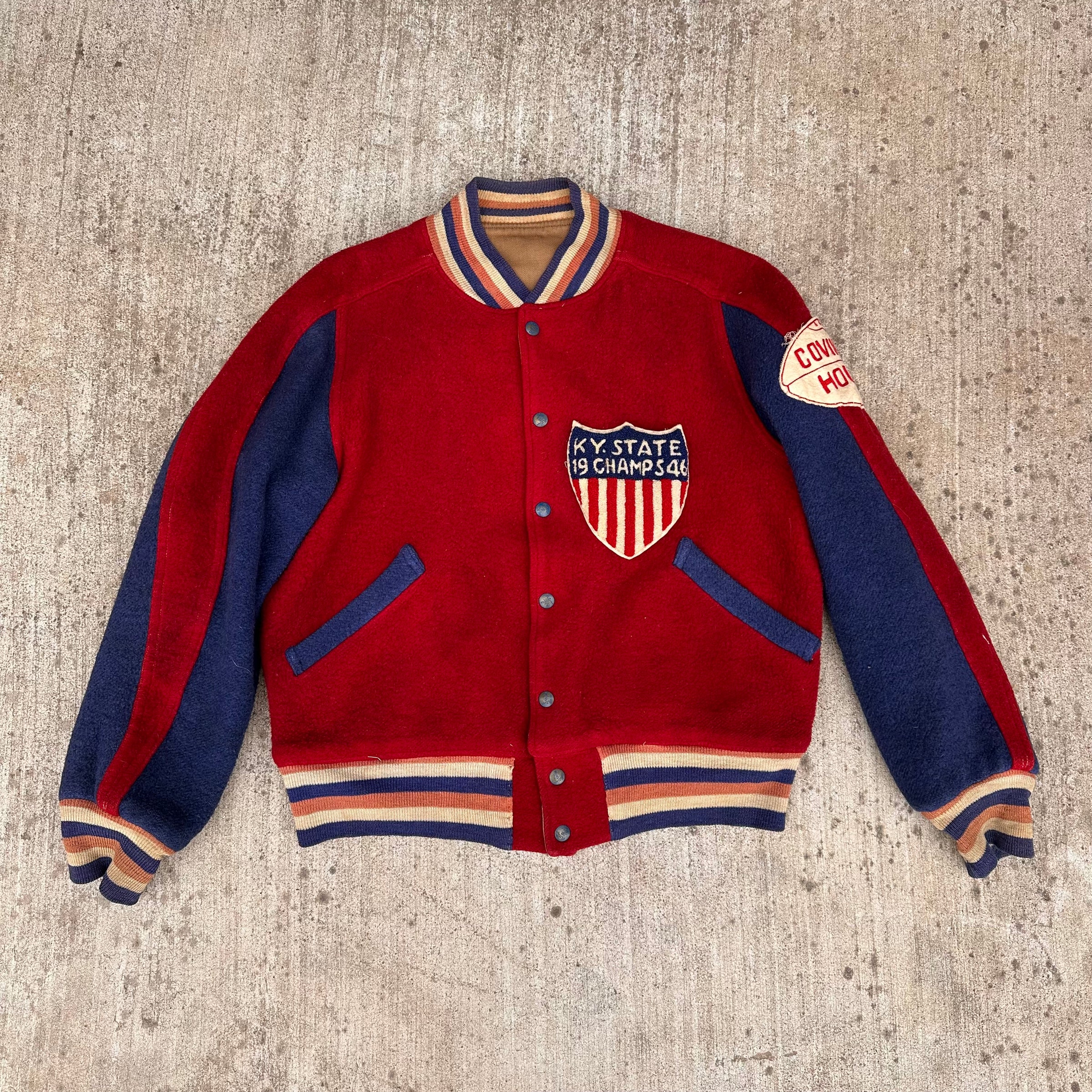 1940’s Butwin Two-Tone Nylon Fleece Reversible Varsity Jacket 24” Chest