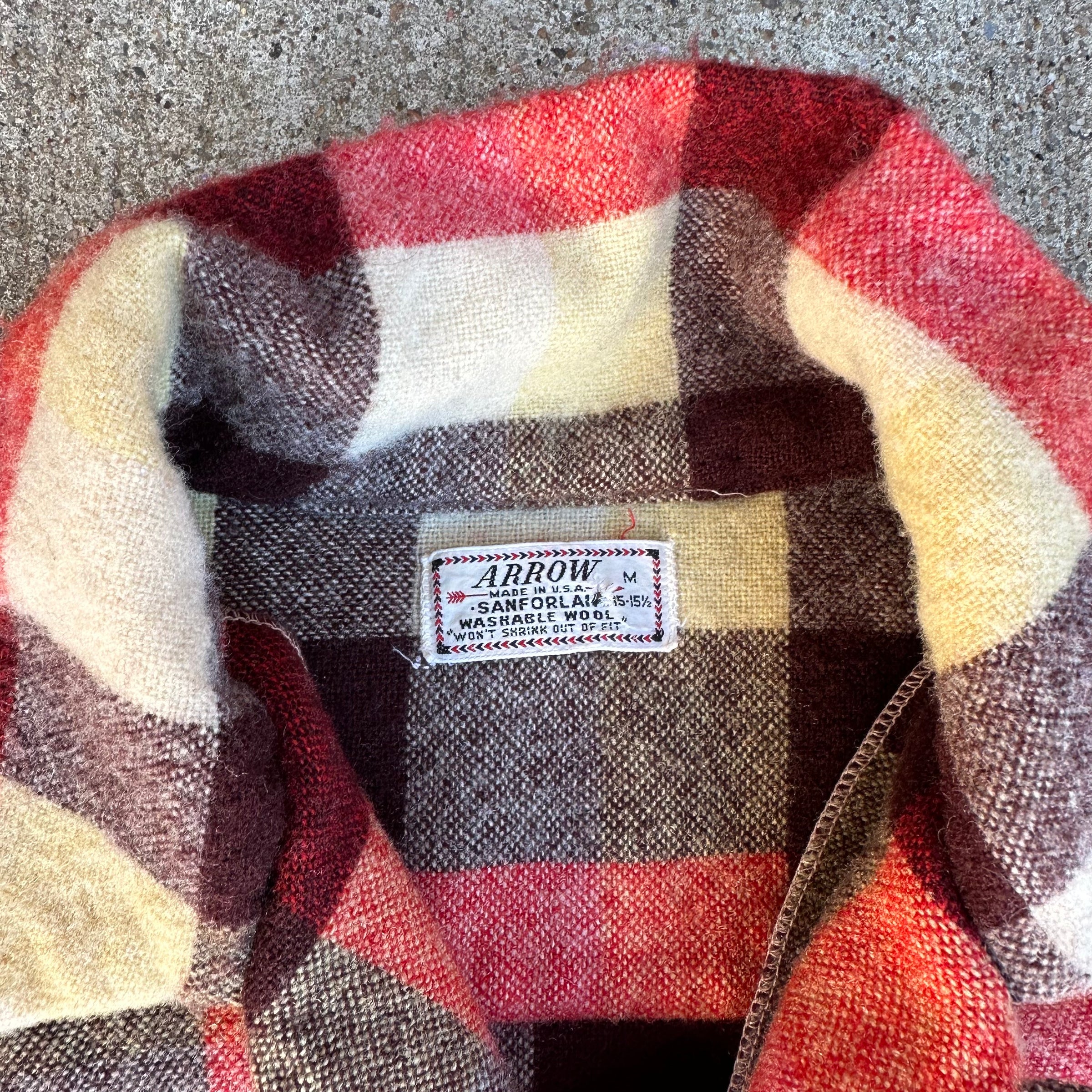 1960’s Arrow Plaid Wool Loop Collar Shirt Medium