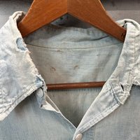 1950’s Repaired Chambray Work Shirt 22.5" Chest