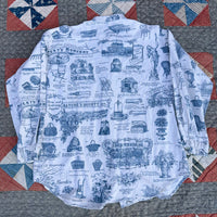 1970’s Banded Collar Antique Brochure Print Shirt 24” Chest