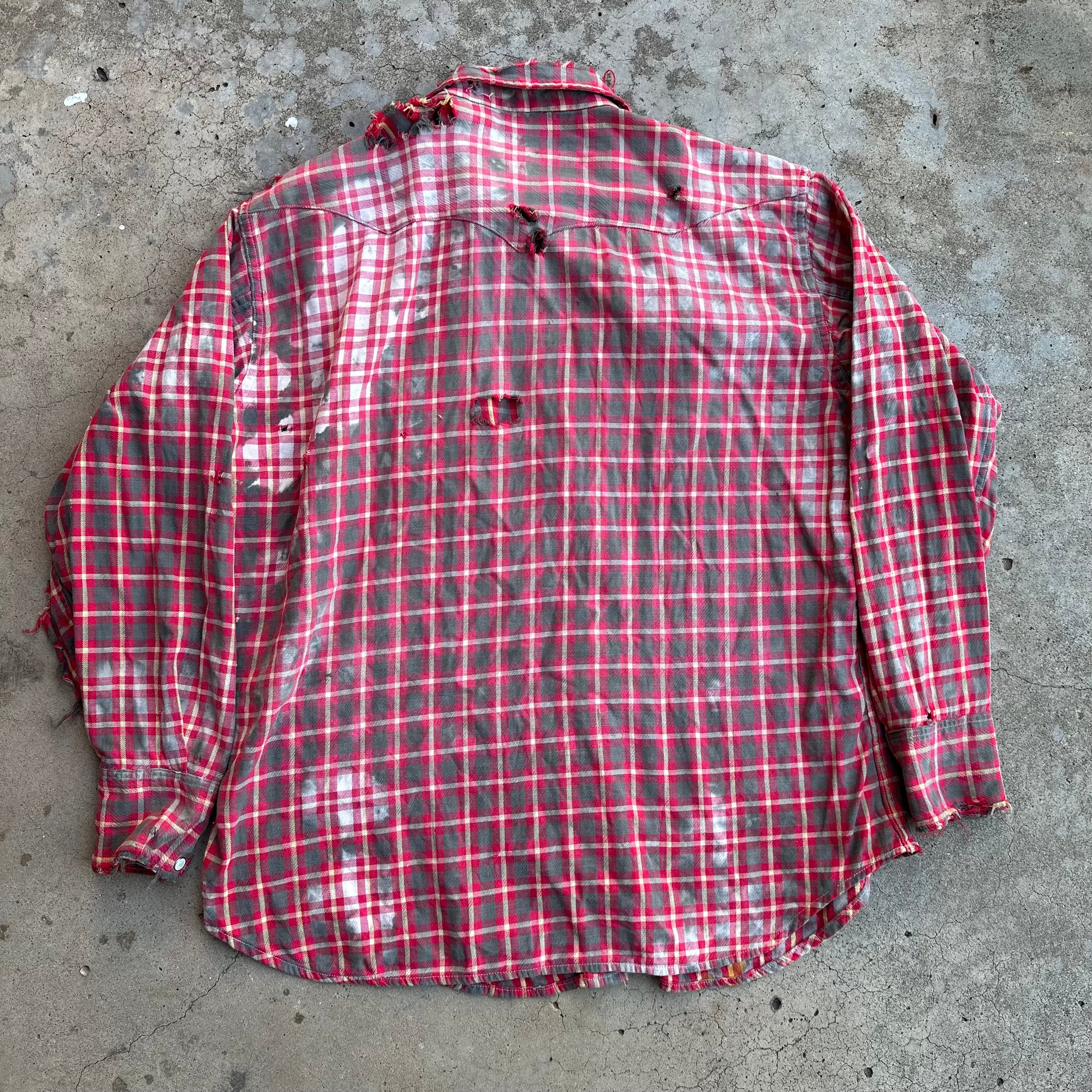 1950’s Thrashed Blue Bell Wrangler Cotton Flannel Shirt Large
