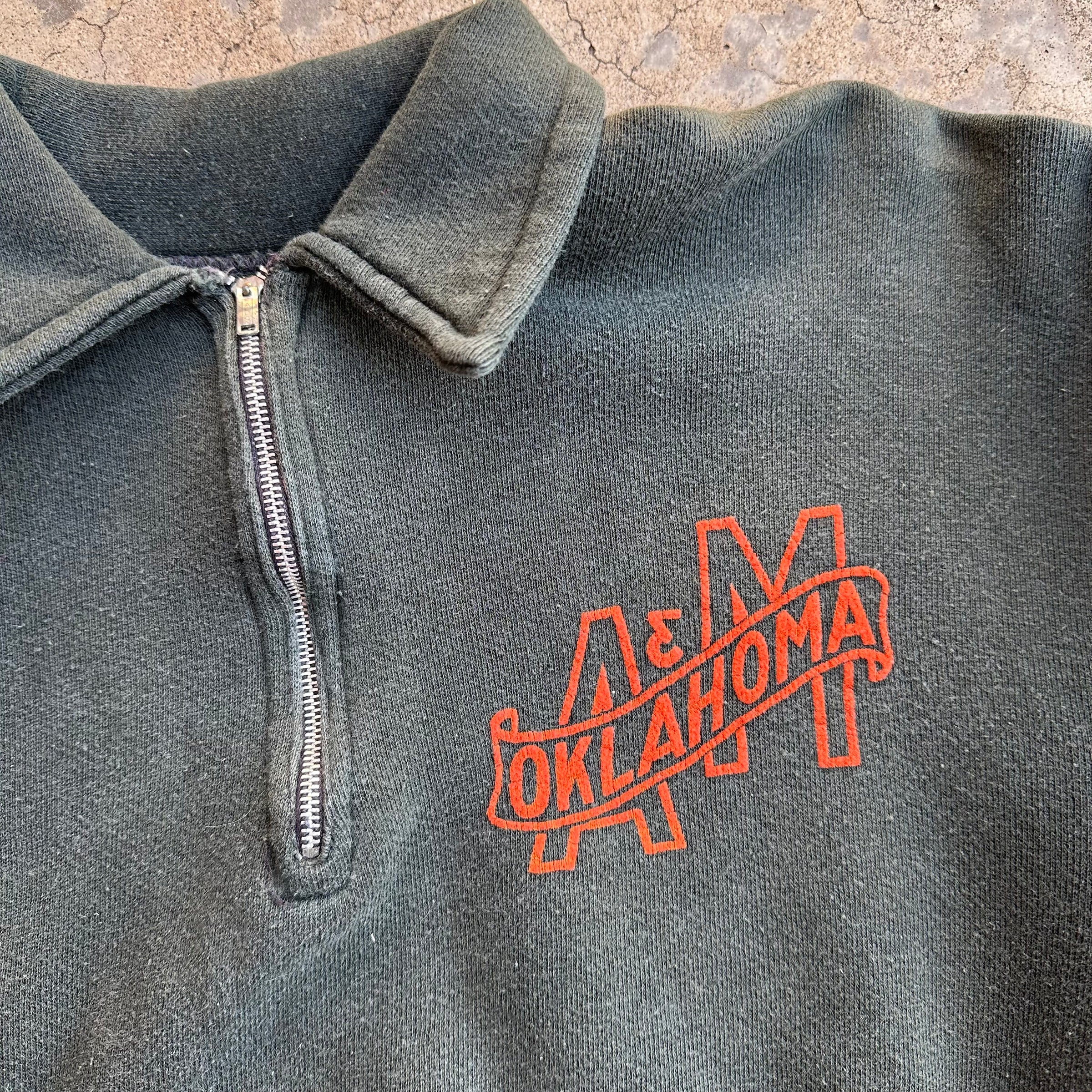 1940’s/50’s Oklahoma A&M Flock Print Quarter Zip Sweatshirt