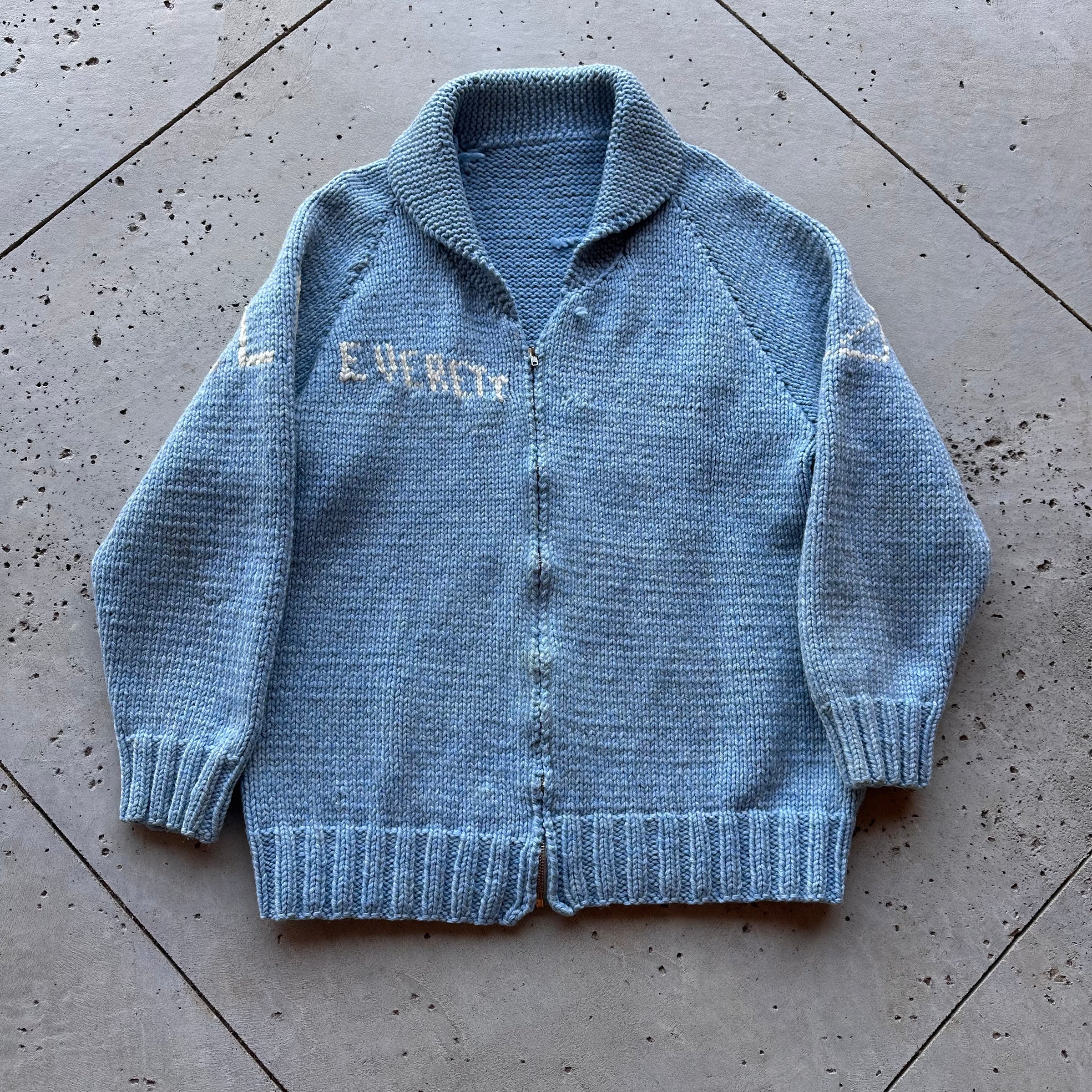 1960’s Light Blue Elk Cowichan Sweater XL