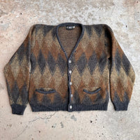 1960’s Wool Argyle Pattern Long Hair Cardigan Sweater 21” Chest