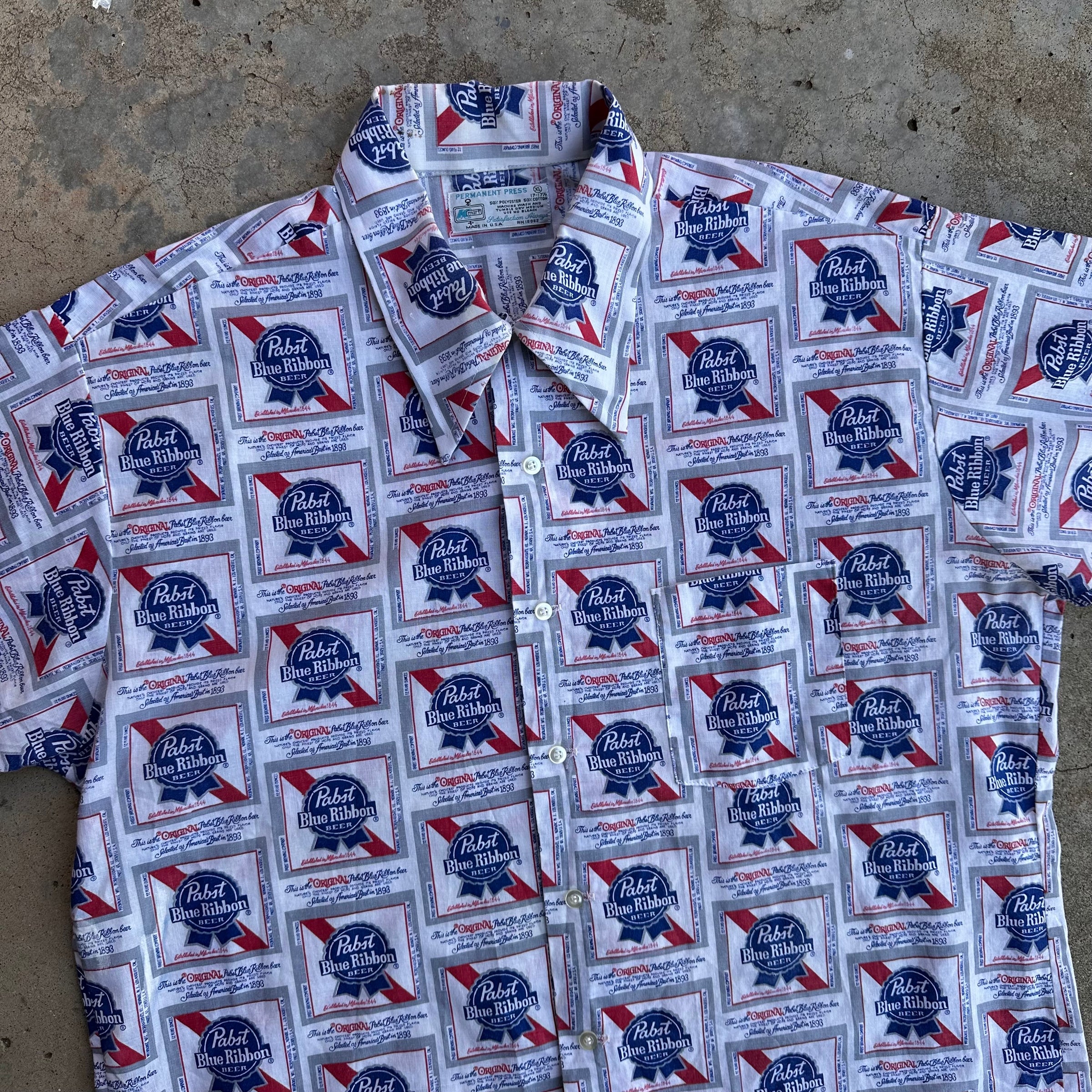 1970’s PBR Beer Print Short Sleeve Shirt XL