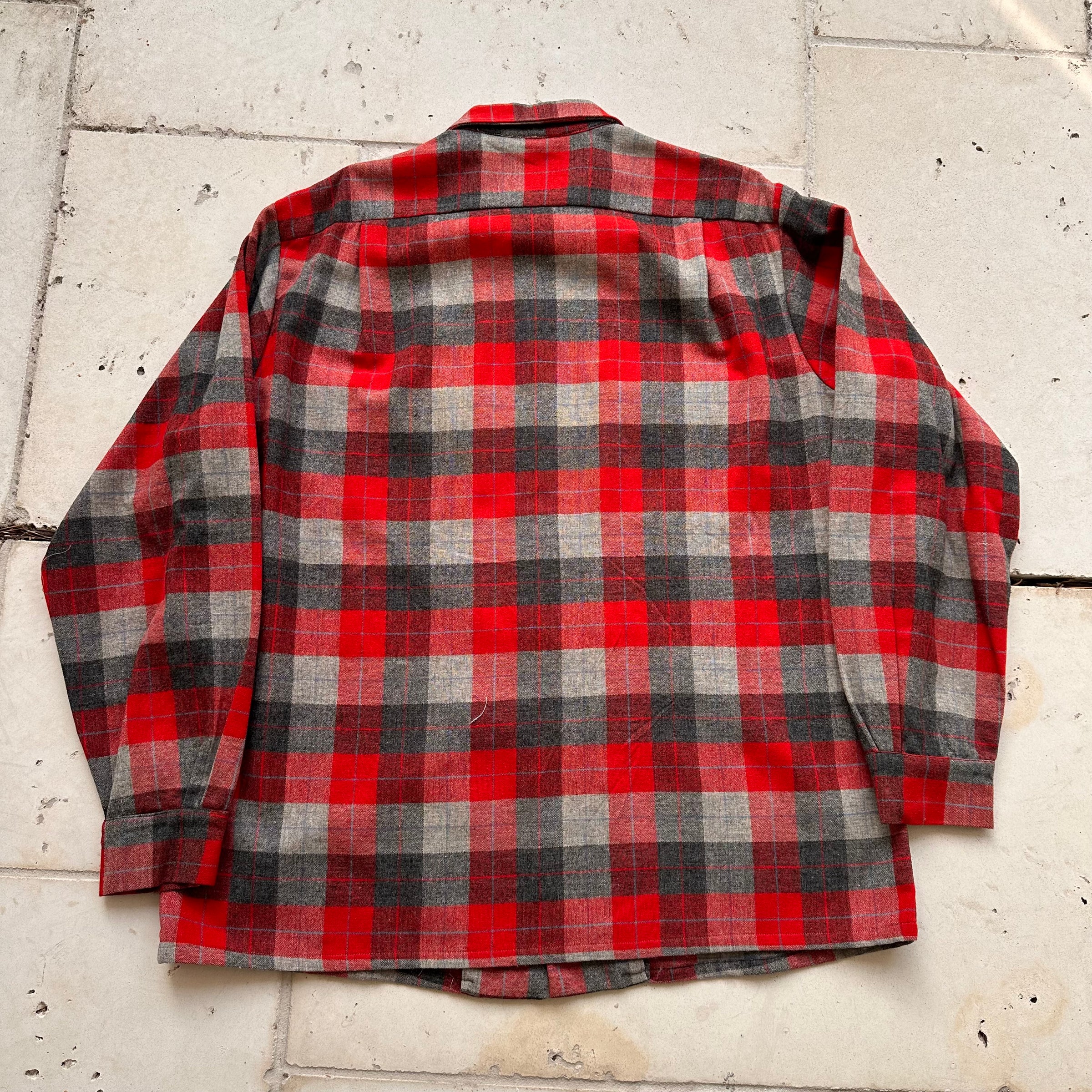 1950’s/60’s Sportsman Woolynella Plaid Loop Collar Shirt XL