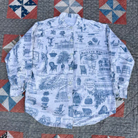 1970’s Banded Collar Antique Brochure Print Shirt 24” Chest