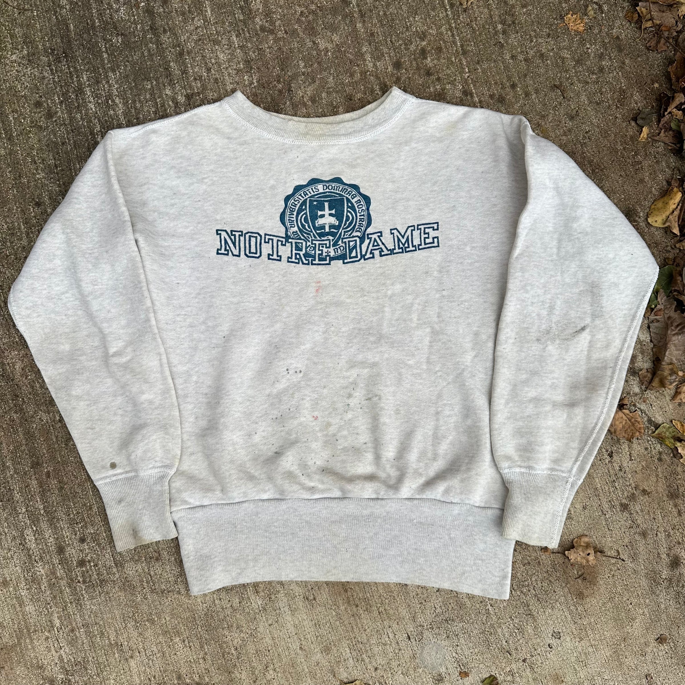1950’s Notre Dame Champion Running Man Flock Print Sweatshirt Medium