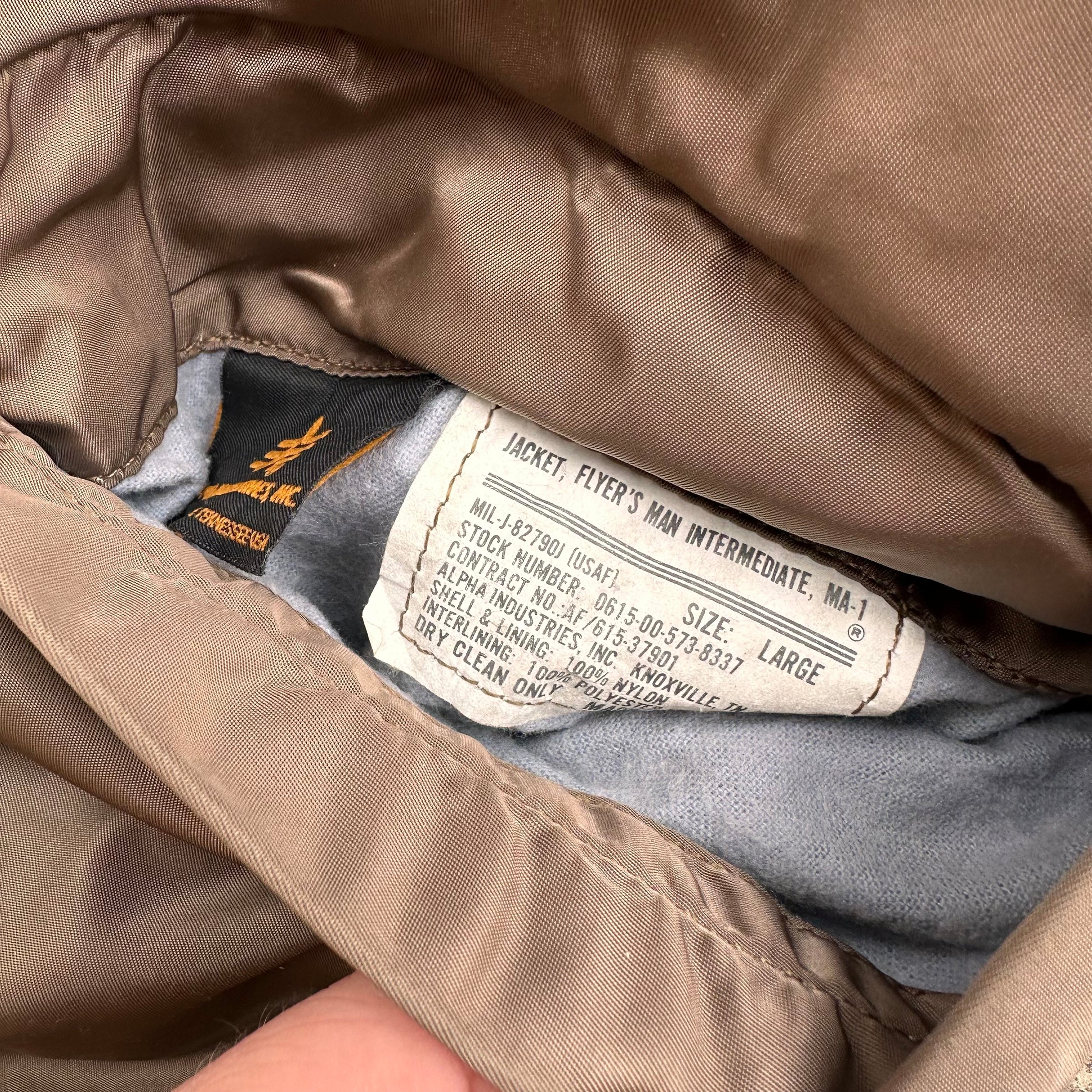 1990’s Alpha Industries Brown Reversible MA-1 Flight Jacket Large 27” Chest