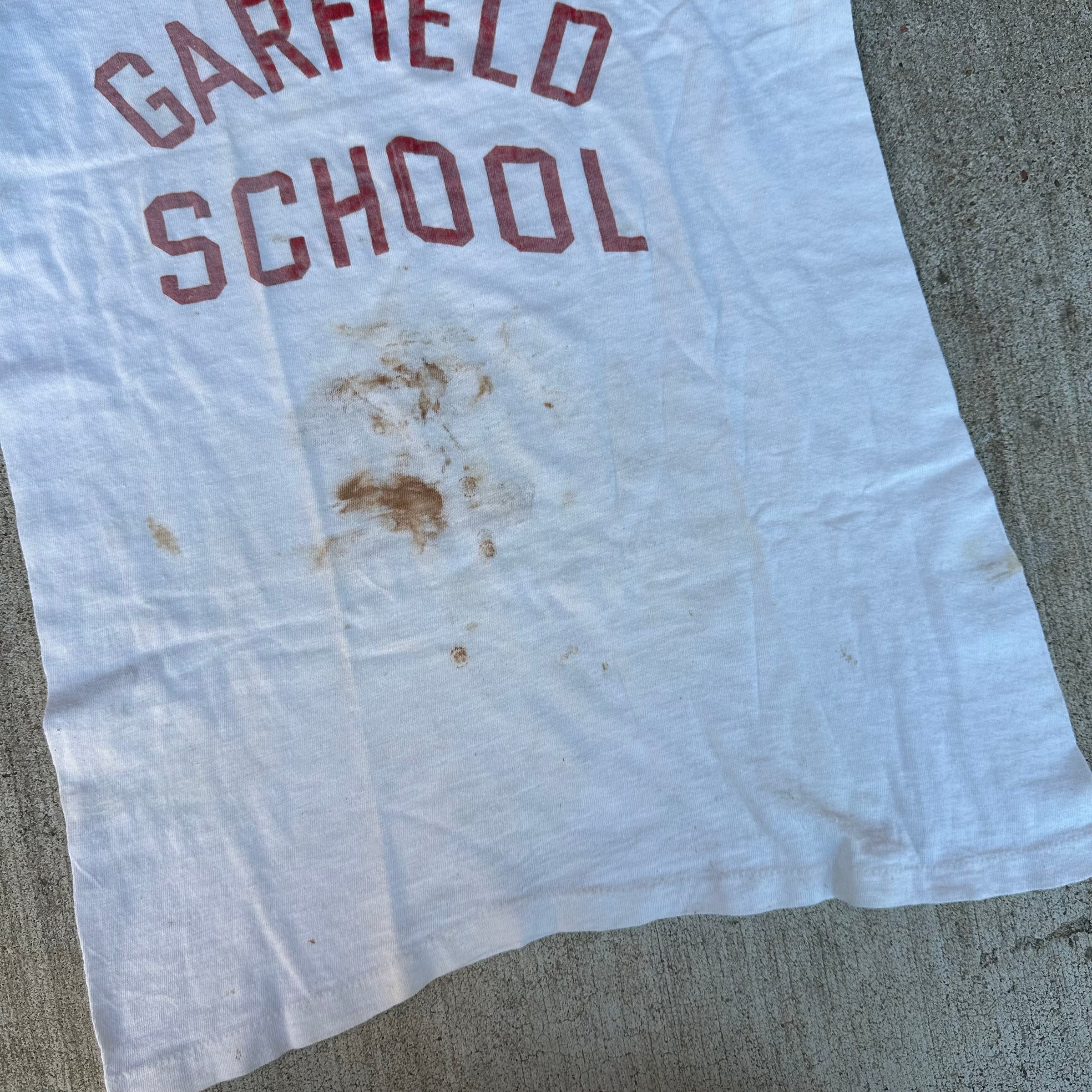 1940’s/50’s Thrashed Garfield School Flock Print T-Shirt XS