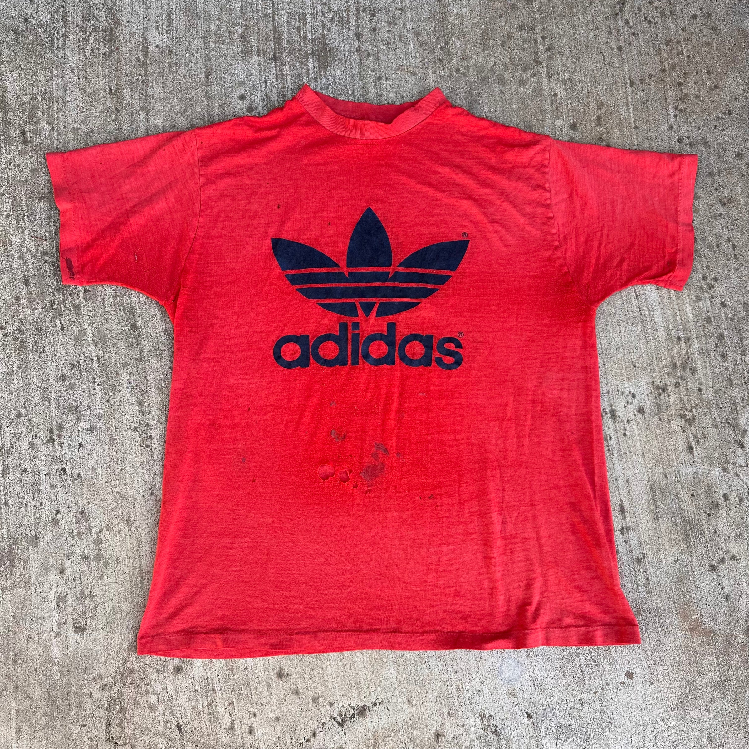 1980’s Thrashed Paper Thin Adidas T-Shirt Large