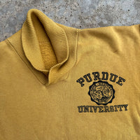 1960’s Purdue University Flock Print Shawl Collar Sweatshirt 24” Chest