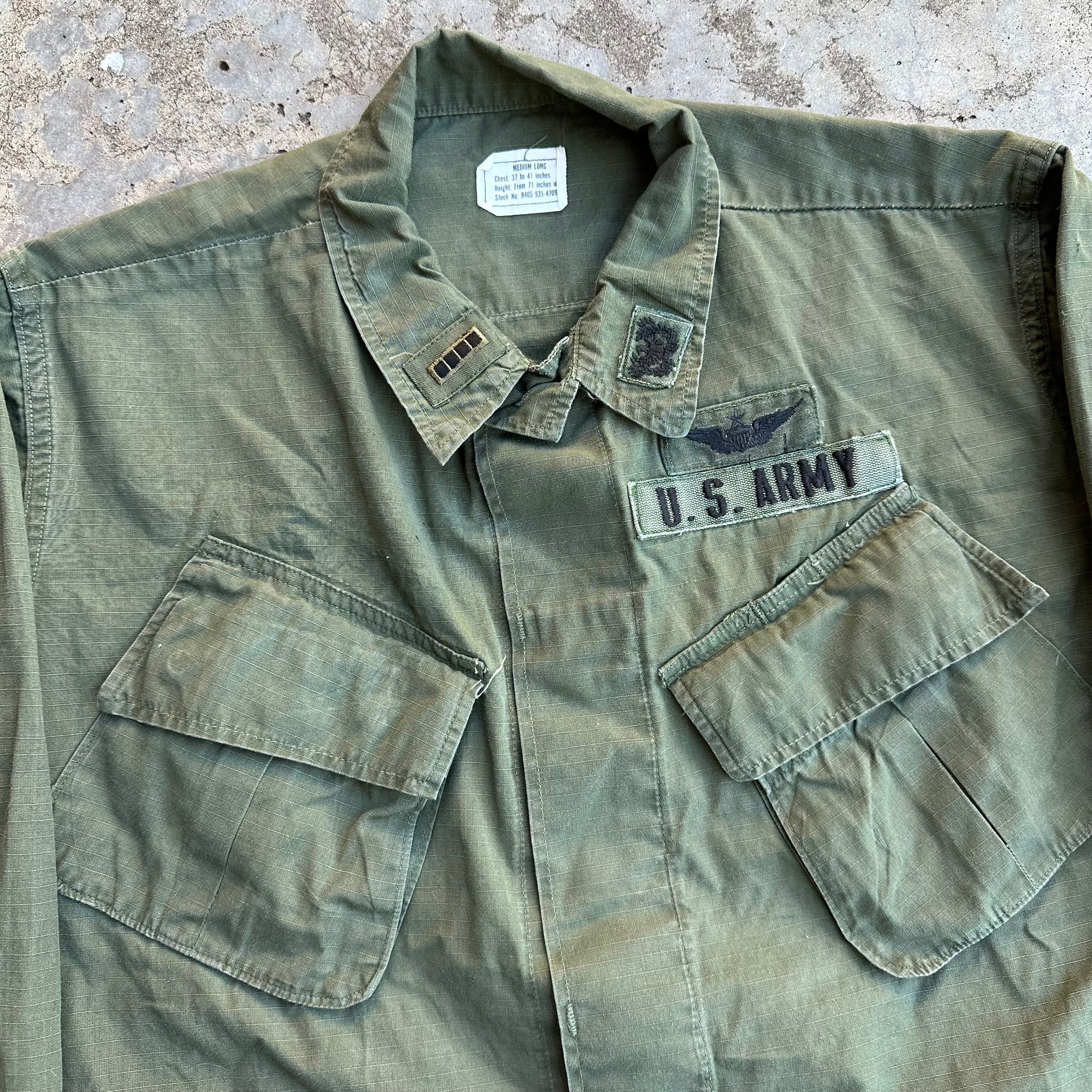 1960’s Vietnam War Patched US Army Senior Aviator Jungle Jacket Medium Long