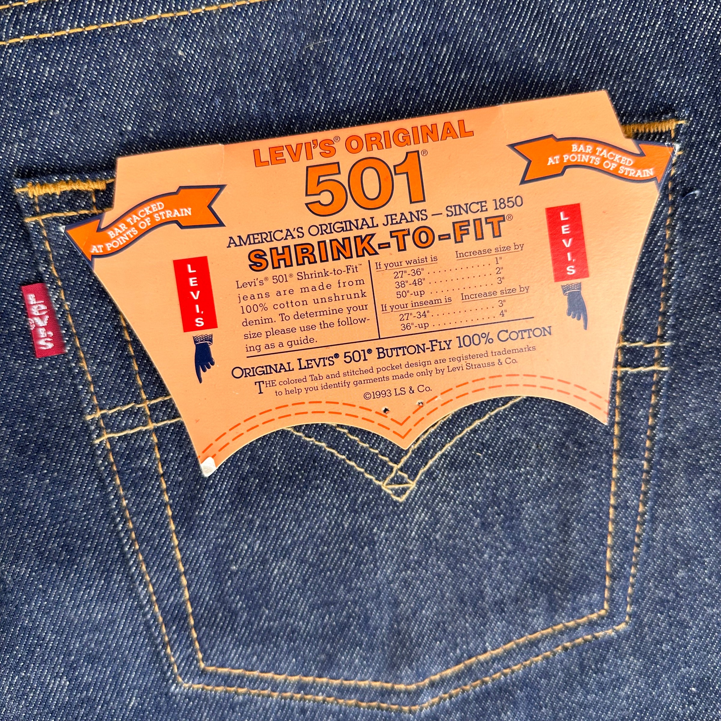 2000’s Deadstock Levi’s 501 Shrink to Fit Denim Jeans Tagged 31” x 36”