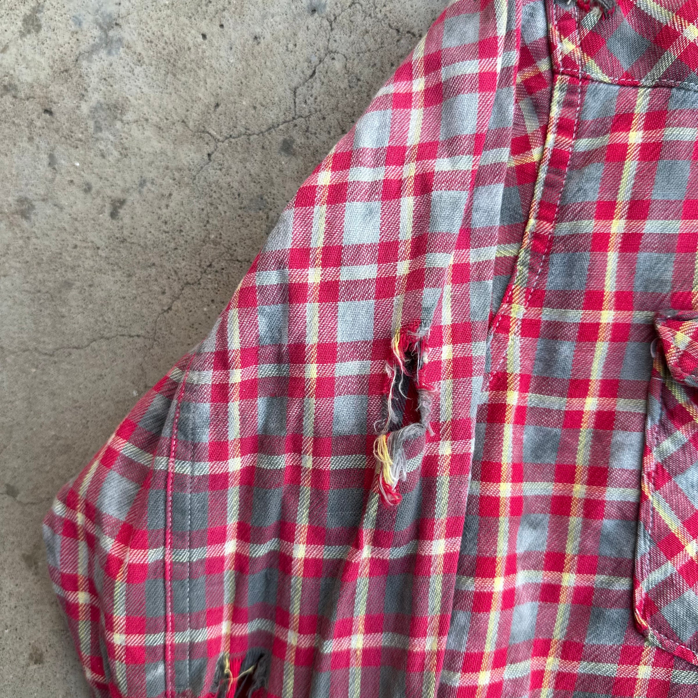 1950’s Thrashed Blue Bell Wrangler Cotton Flannel Shirt Large
