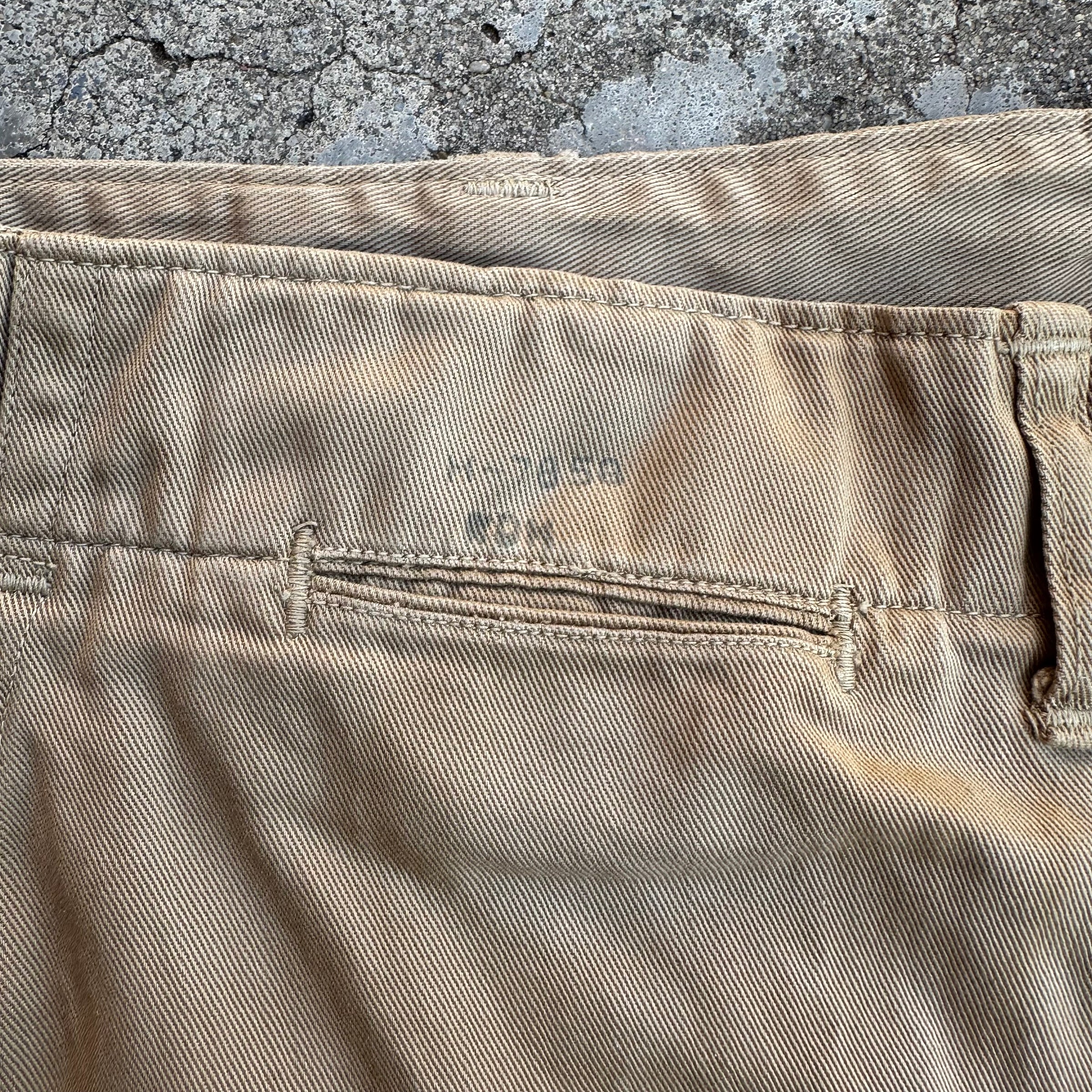 1940’s WWII USMC Khaki Chino Pants with Metal Buttons 31” Waist