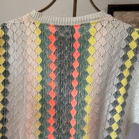 1950’s Rockabilly Style Diamond Loose Knit Short Sleeve Sweater Medium