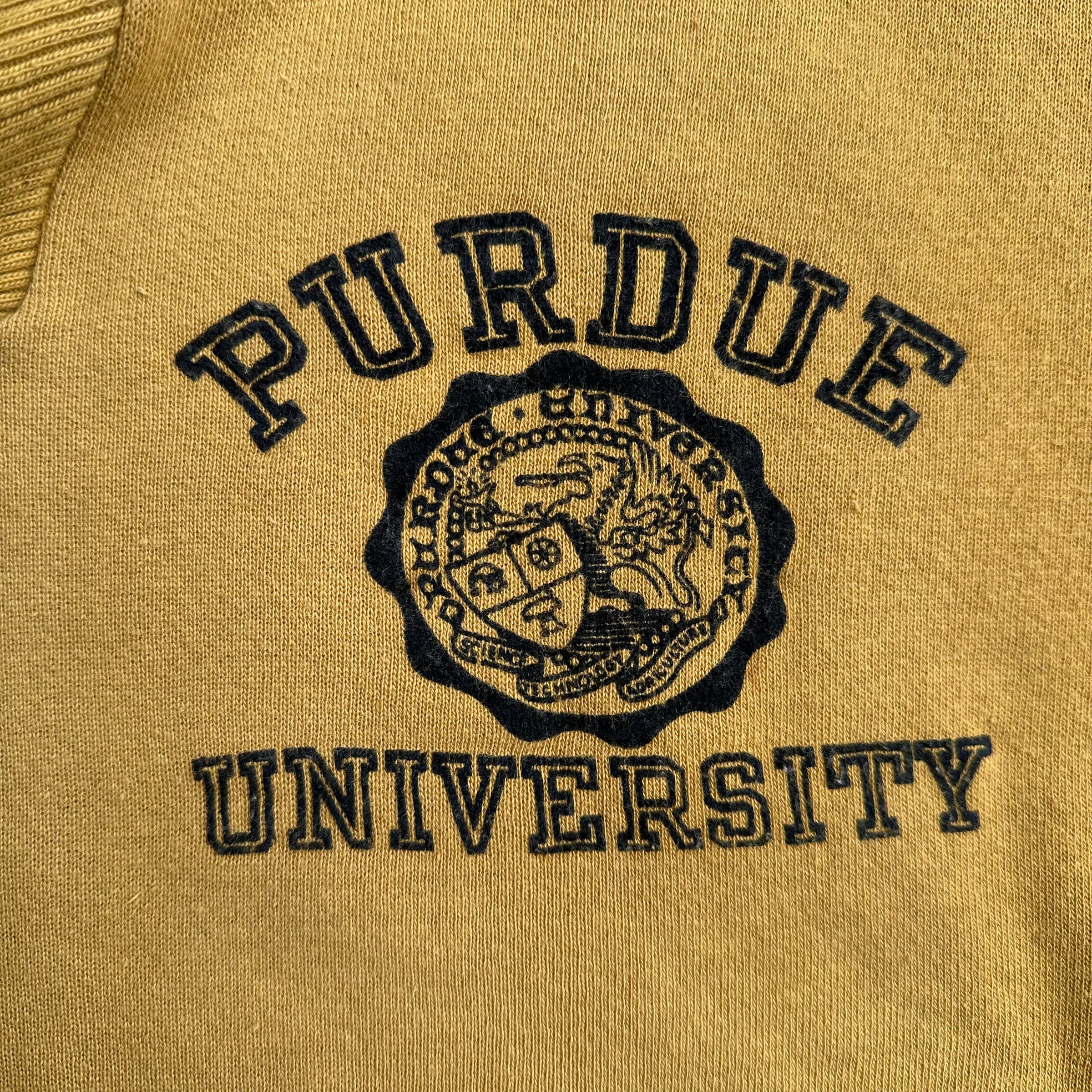 1960’s Purdue University Flock Print Shawl Collar Sweatshirt 24” Chest