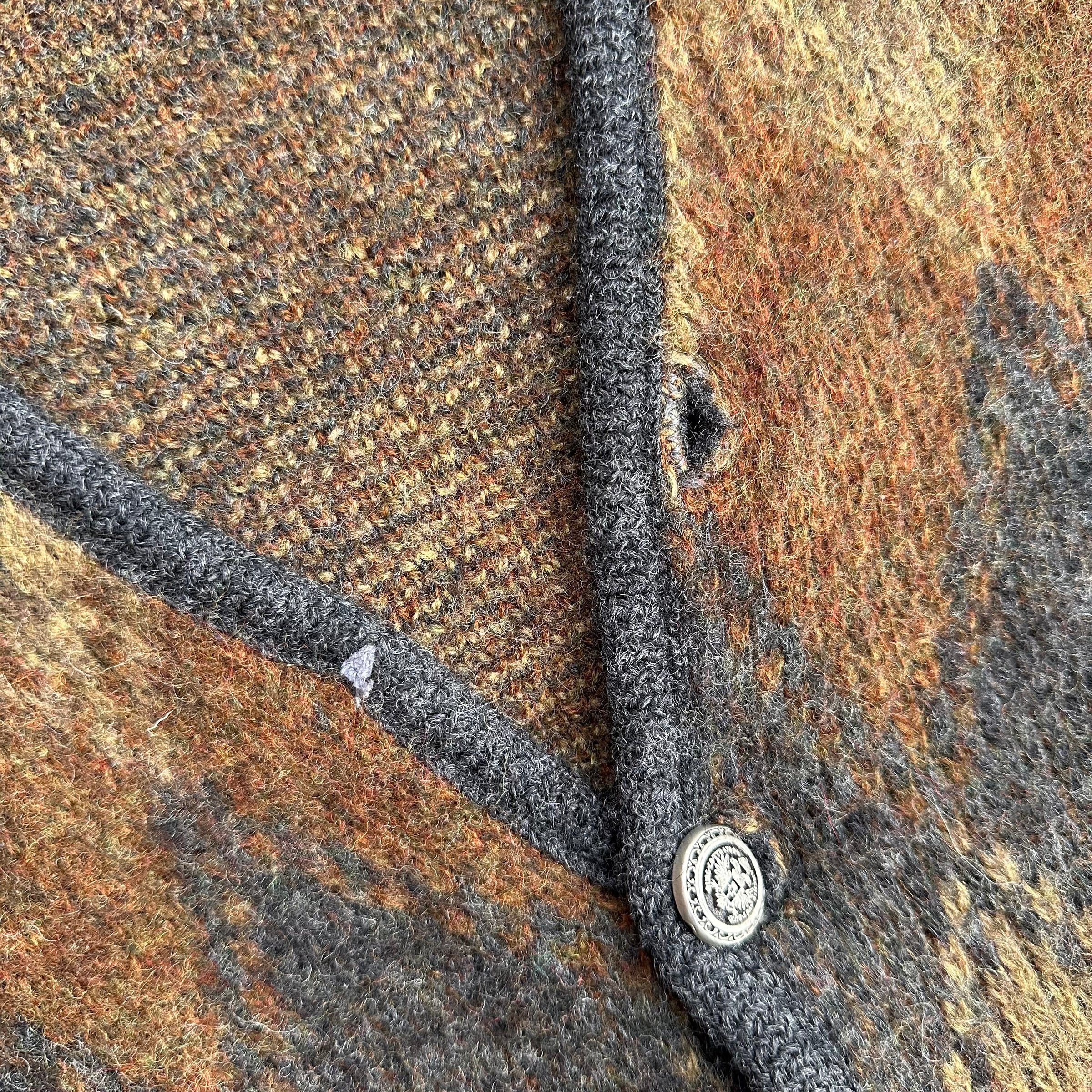 1960’s Wool Argyle Pattern Long Hair Cardigan Sweater 21” Chest