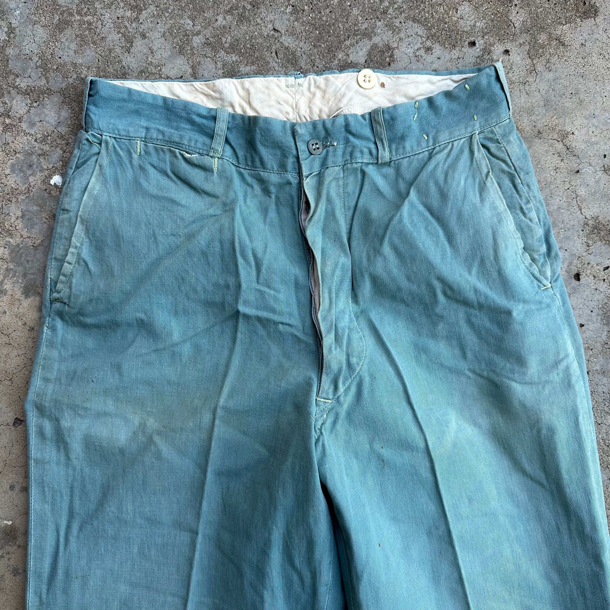 1940’s Lee Union Made Sanforized Green Chino Pants 30” Waist
