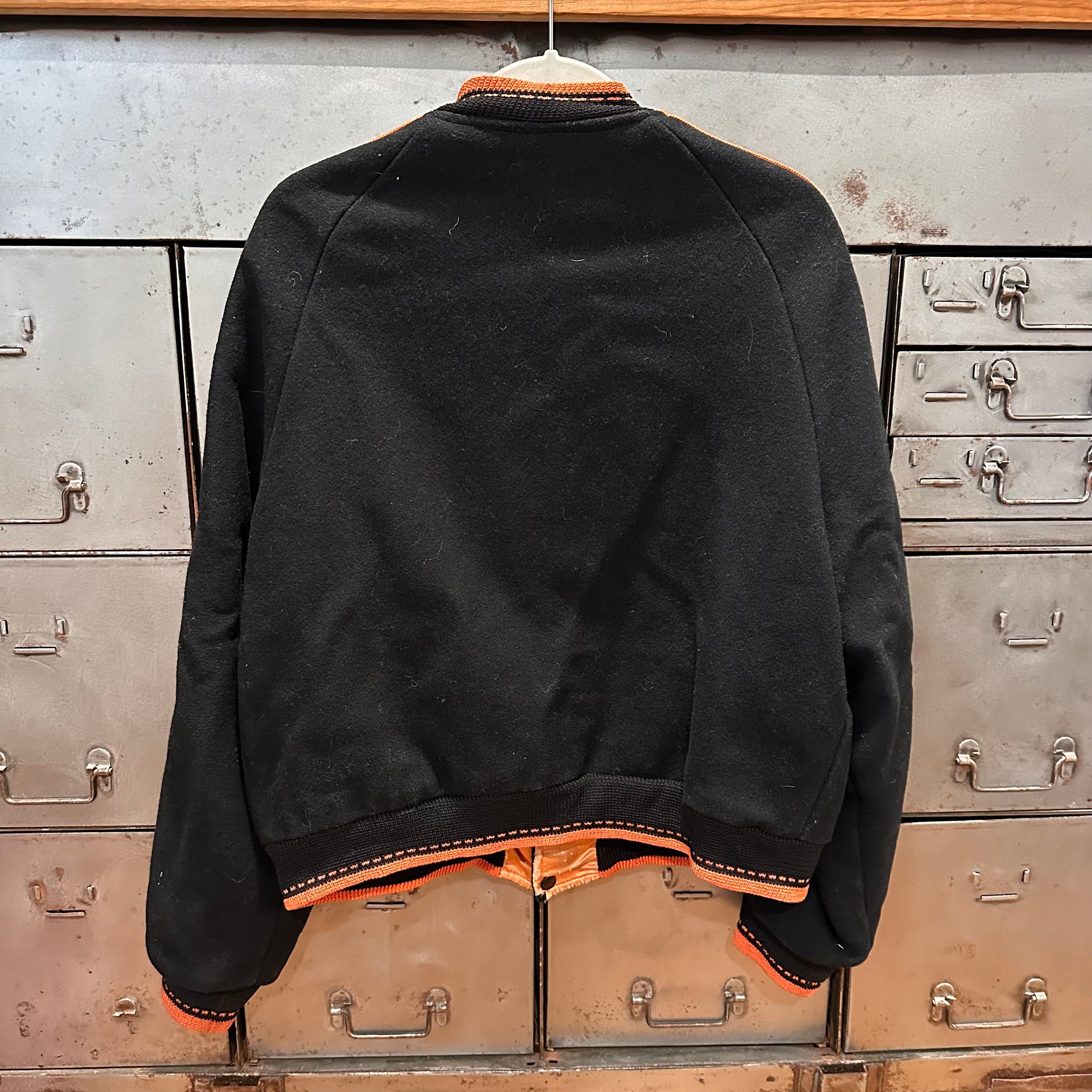 1950’s Patched Reversible Orange and Black Varsity Jacket 25” Chest