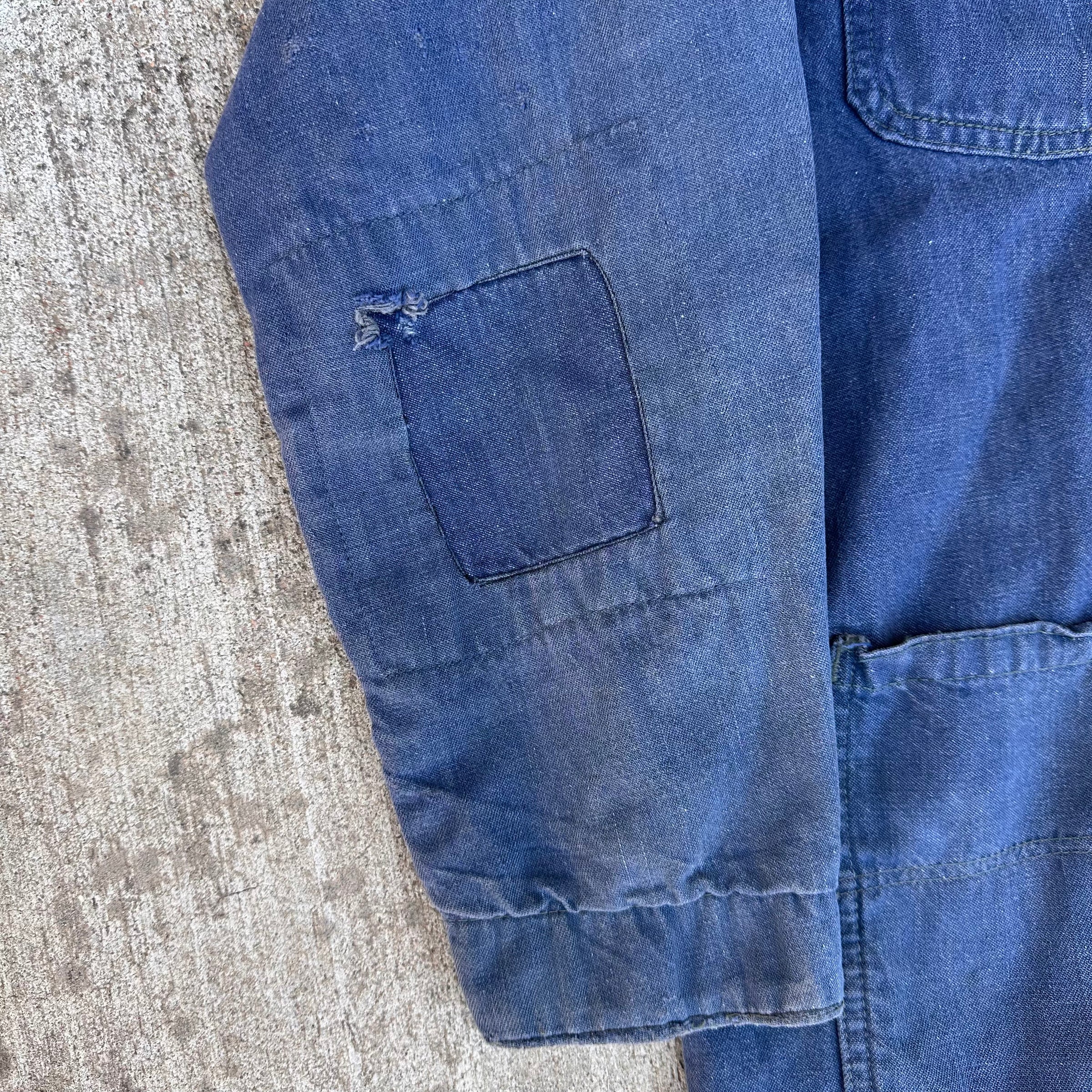 1960’s Animal Print Lined Vat Dyed Denim Chore Jacket 22.5” Chest