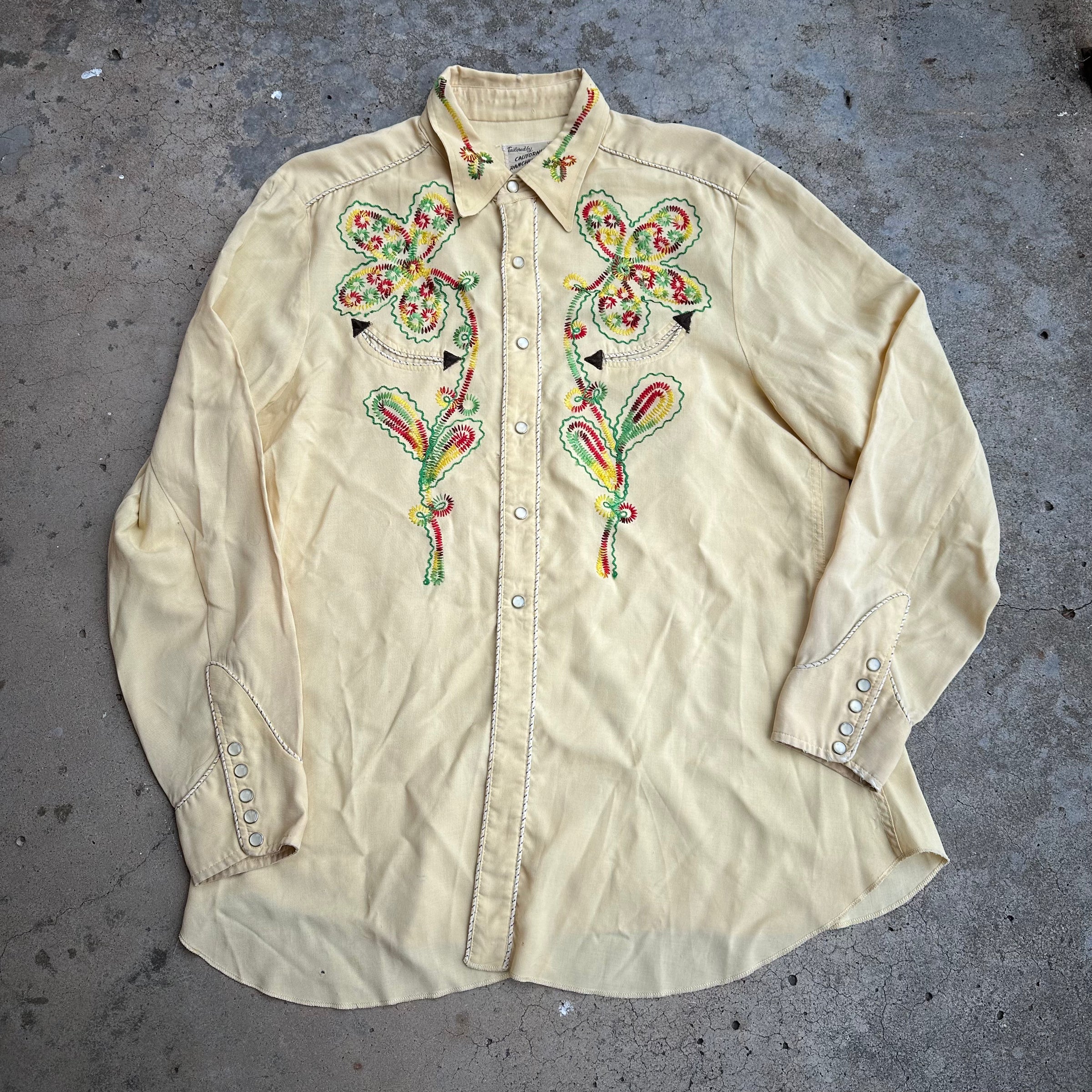 1940’s/50’s California Ranchwear Embroidered Gabardine Western Shirt Large