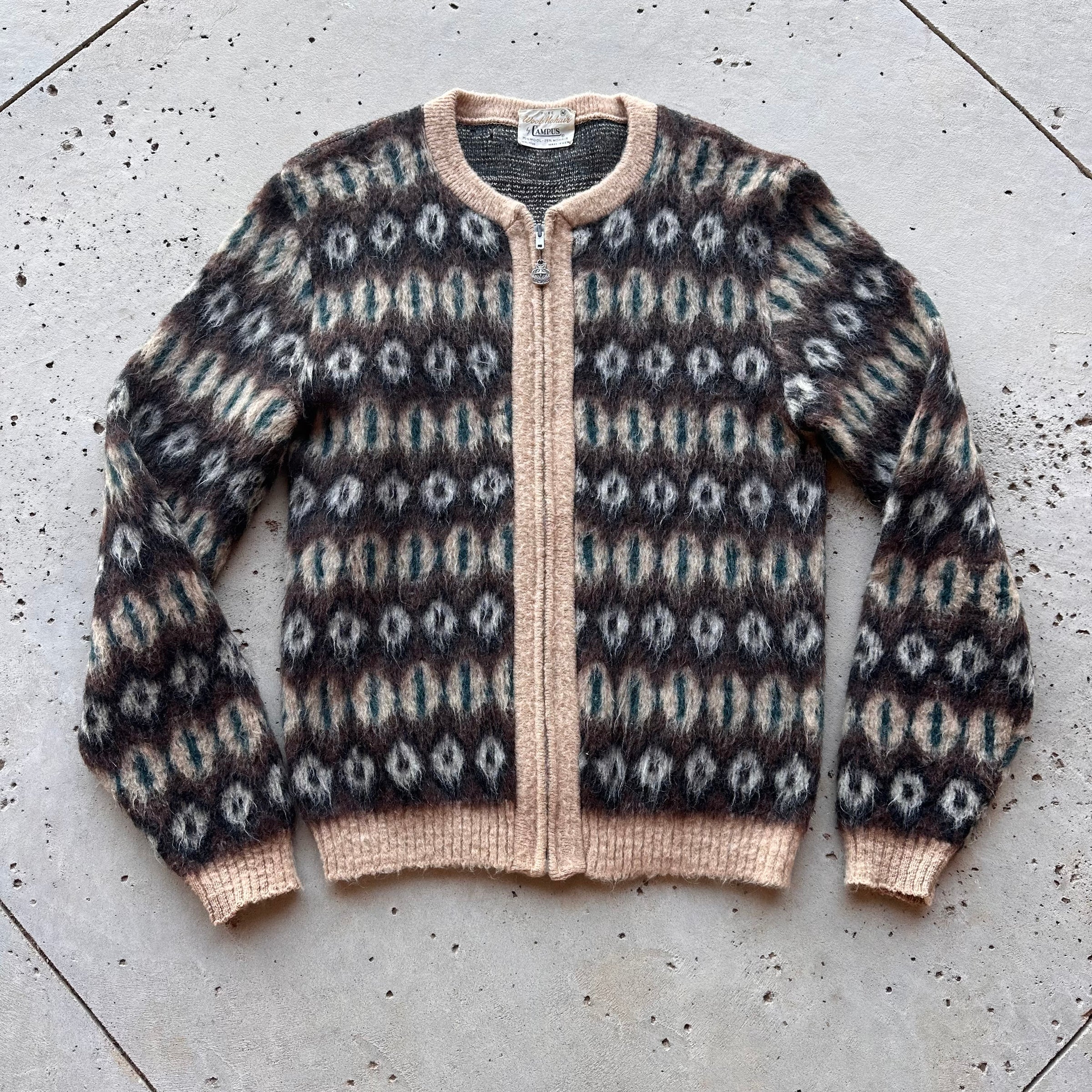 1960’s Campus Full Zip Mohair Cardigan Medium