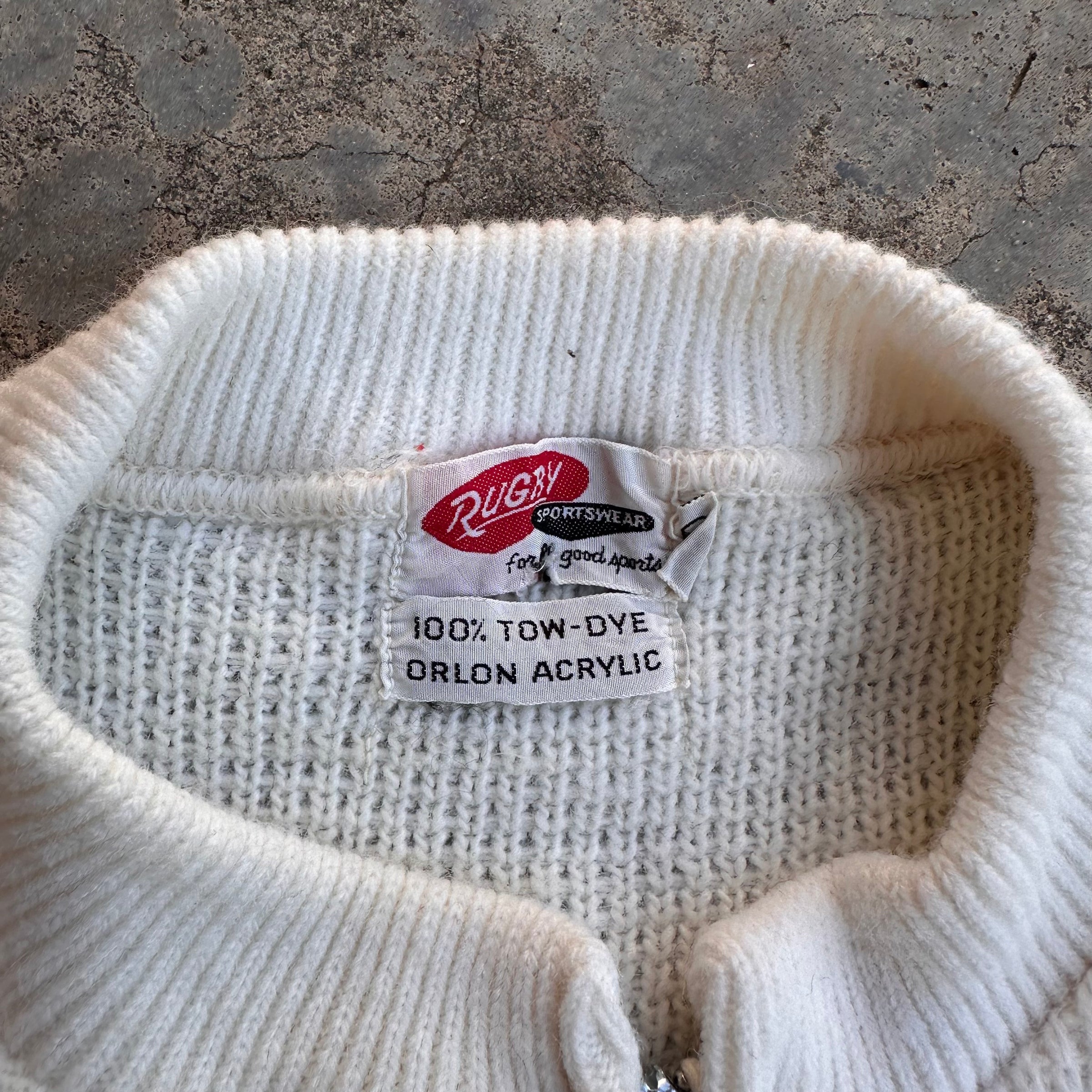 1960’s Rugby Diamond Patterned Zip Up Acrylic Cardigan Sweater Small
