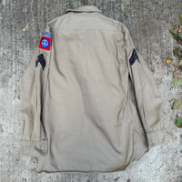 1940’s WWII 82nd Airborne Patched Khaki Shirt with Gas Flap