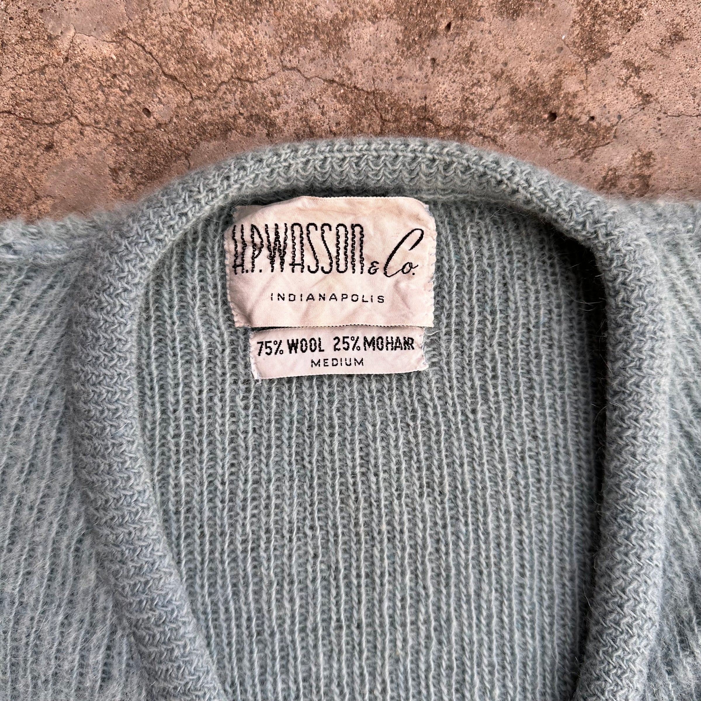 1960’s Light Blue Striped Mohair Cardigan Sweater Medium