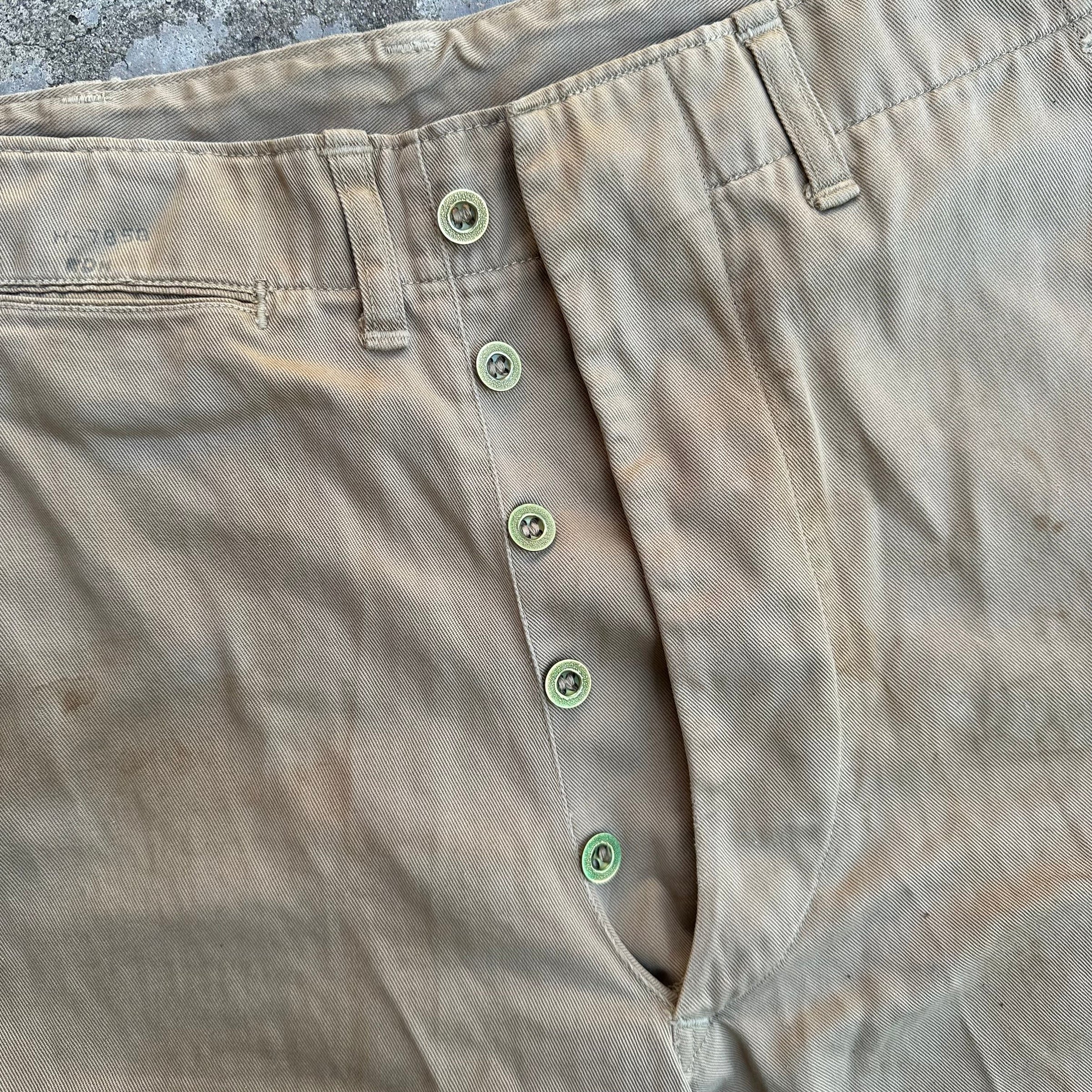 1940’s WWII USMC Khaki Chino Pants with Metal Buttons 31” Waist