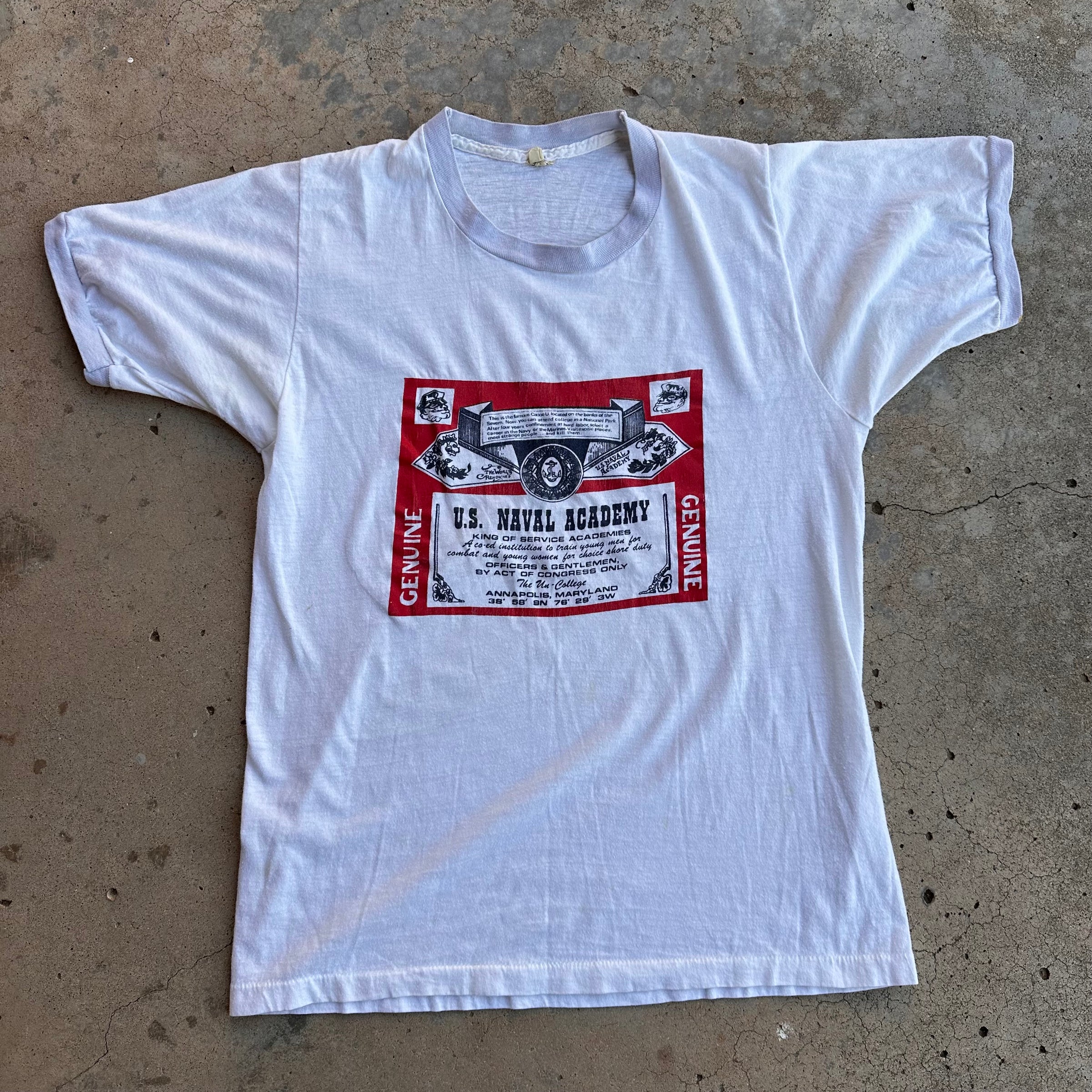 1980’s US Naval Academy Budweiser Rip Ringer T-Shirt Medium