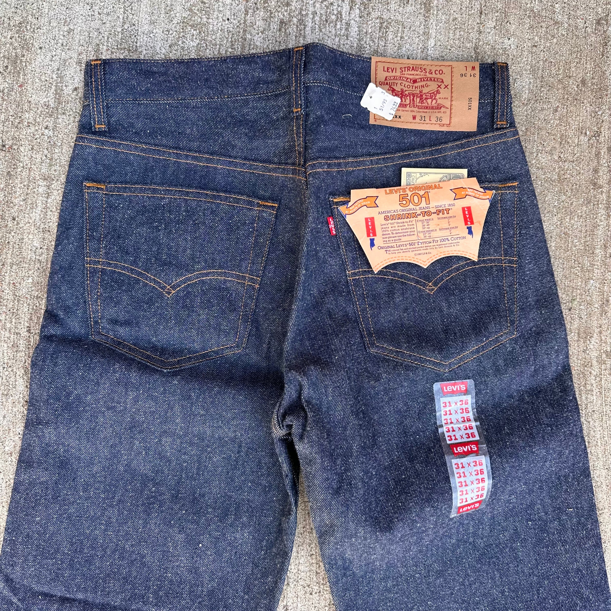 1990’s Deadstock MiUSA Levi’s 501 Shrink to Fit Denim Jeans Tagged 31” x 36”