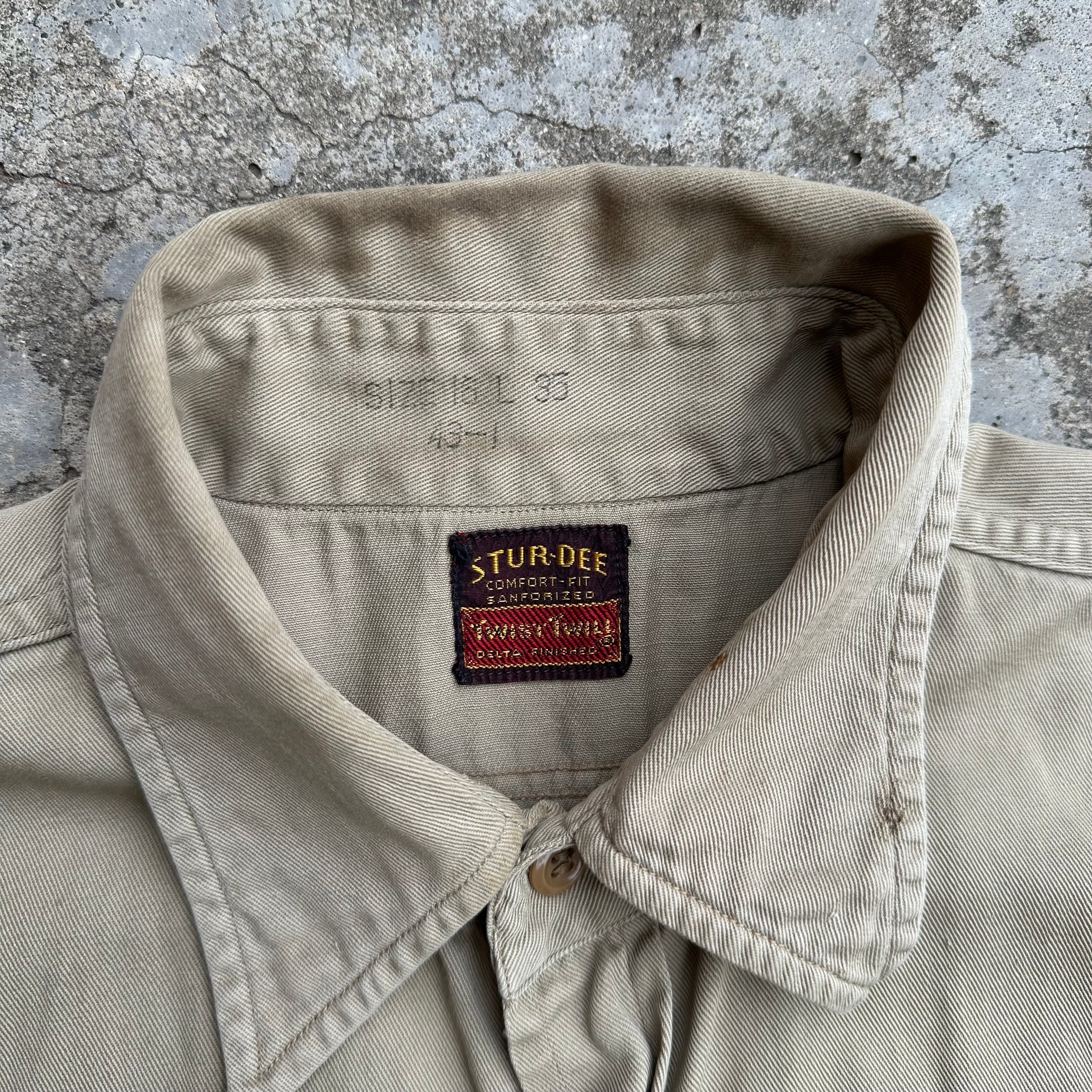 1950’s/60’s Stur-Dee Twist Twill Khaki Work Shirt Large