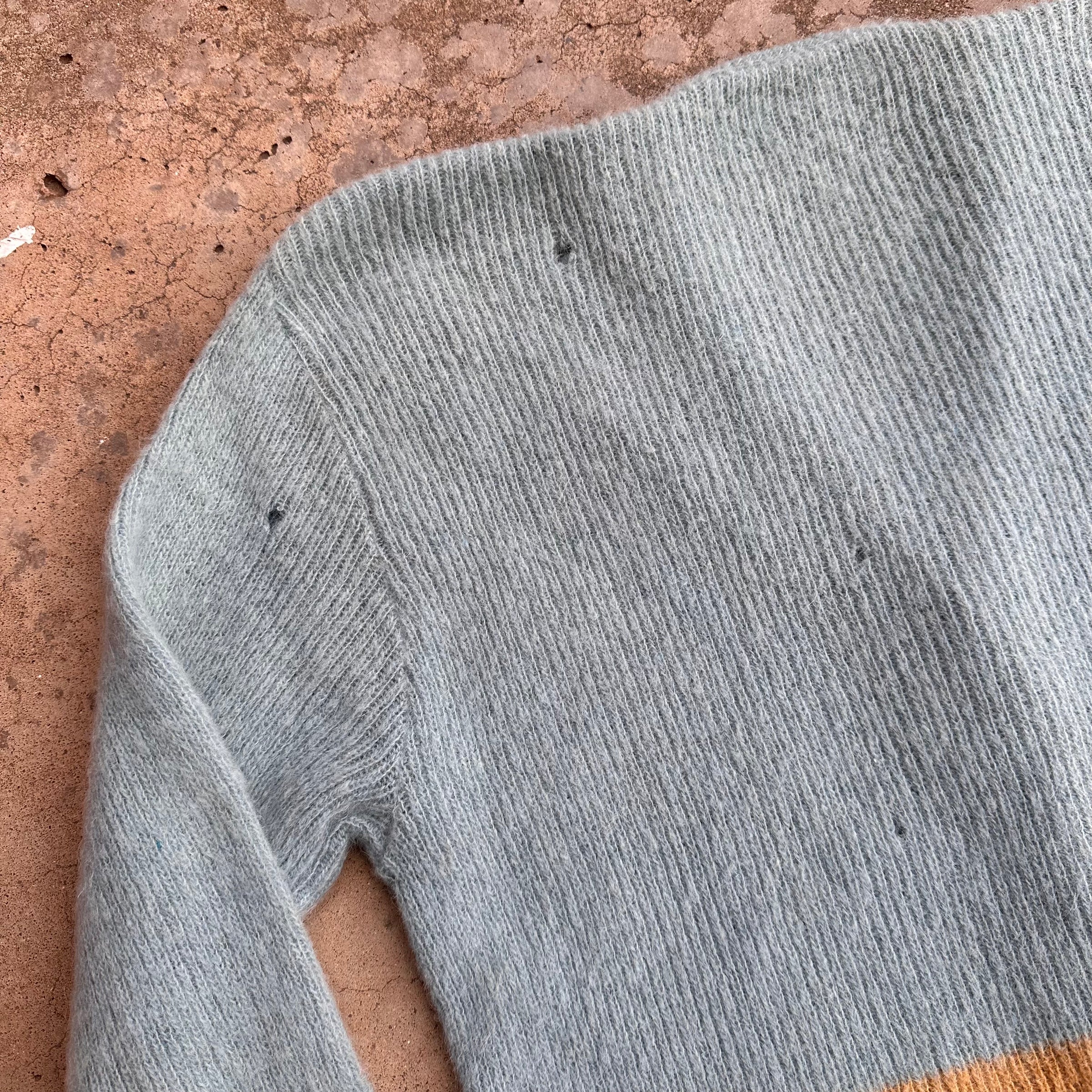 1960’s Light Blue Striped Mohair Cardigan Sweater Medium