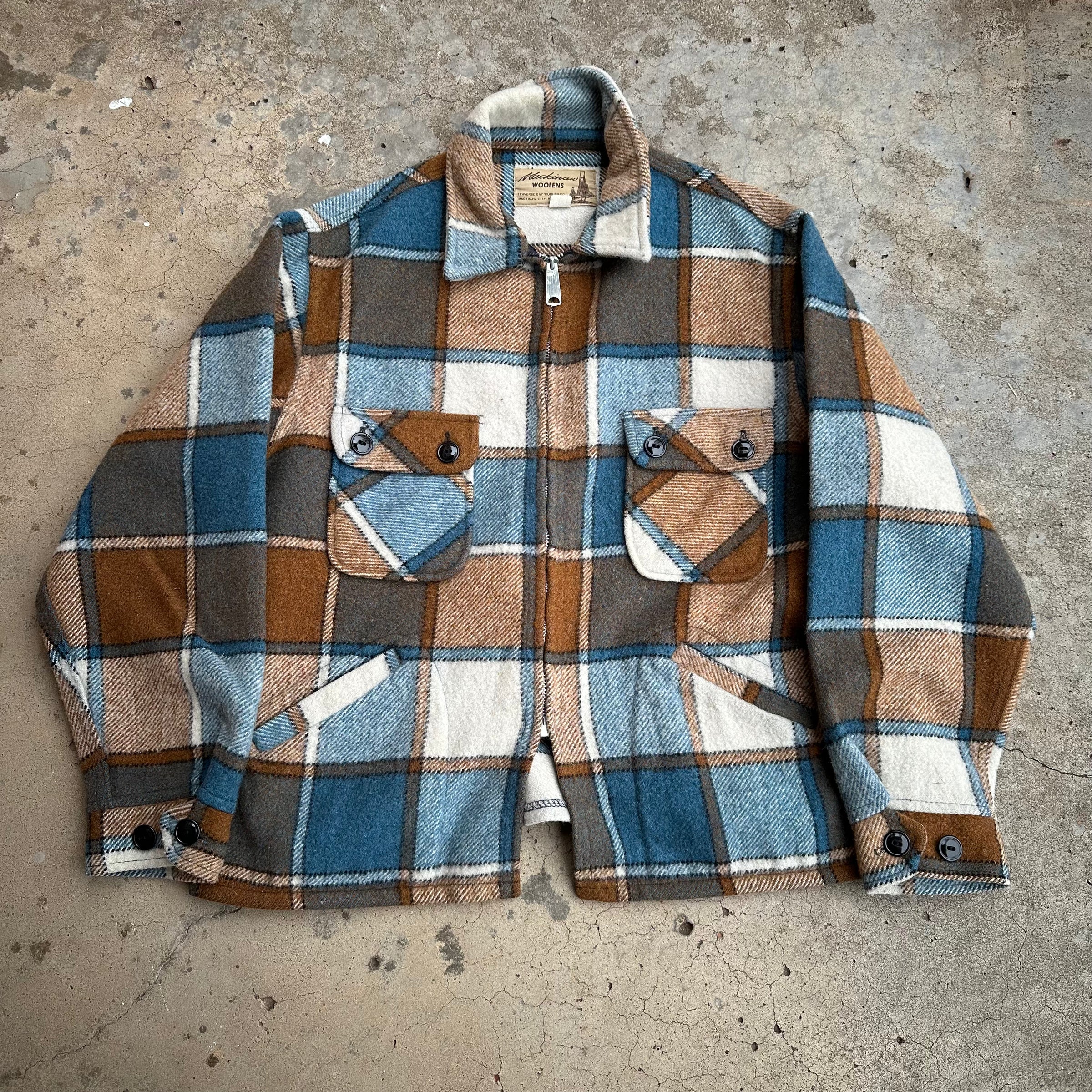 1950’s Mackinaw Woolens Plaid Wool CPO Flannel Jacket M/L