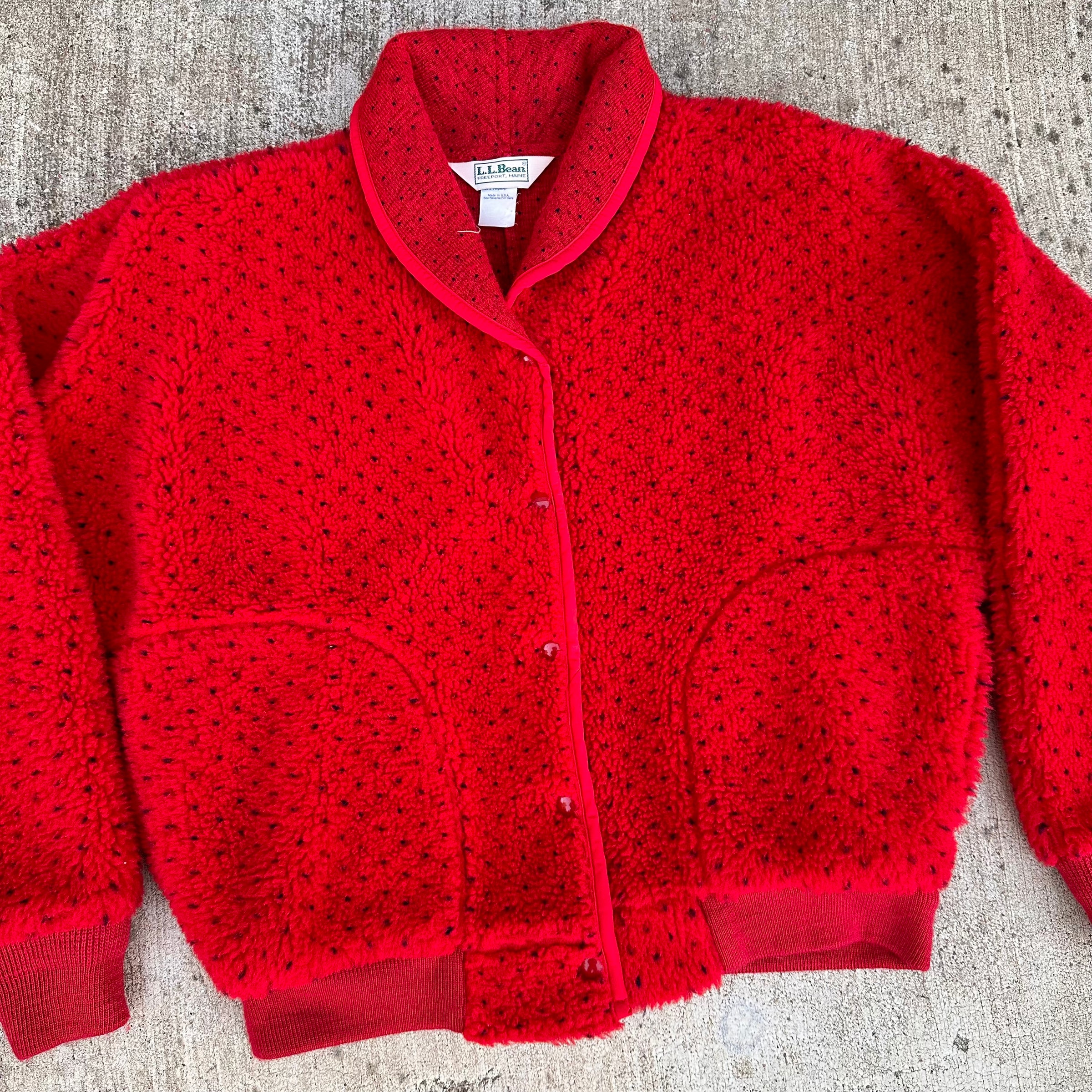 1980’s LL Bean Polka Dot Red Fleece Pile Jacket Medium