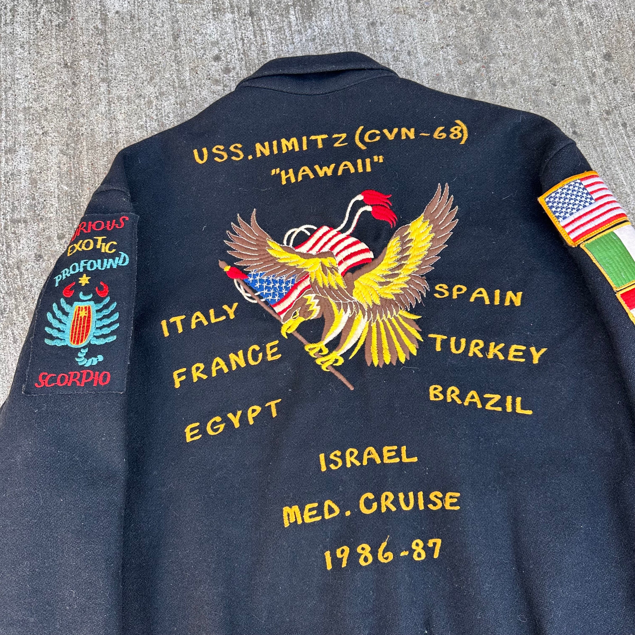 1980’s US Navy Wool Mediterranean Cruise Souvenir Jacket 25” Chest