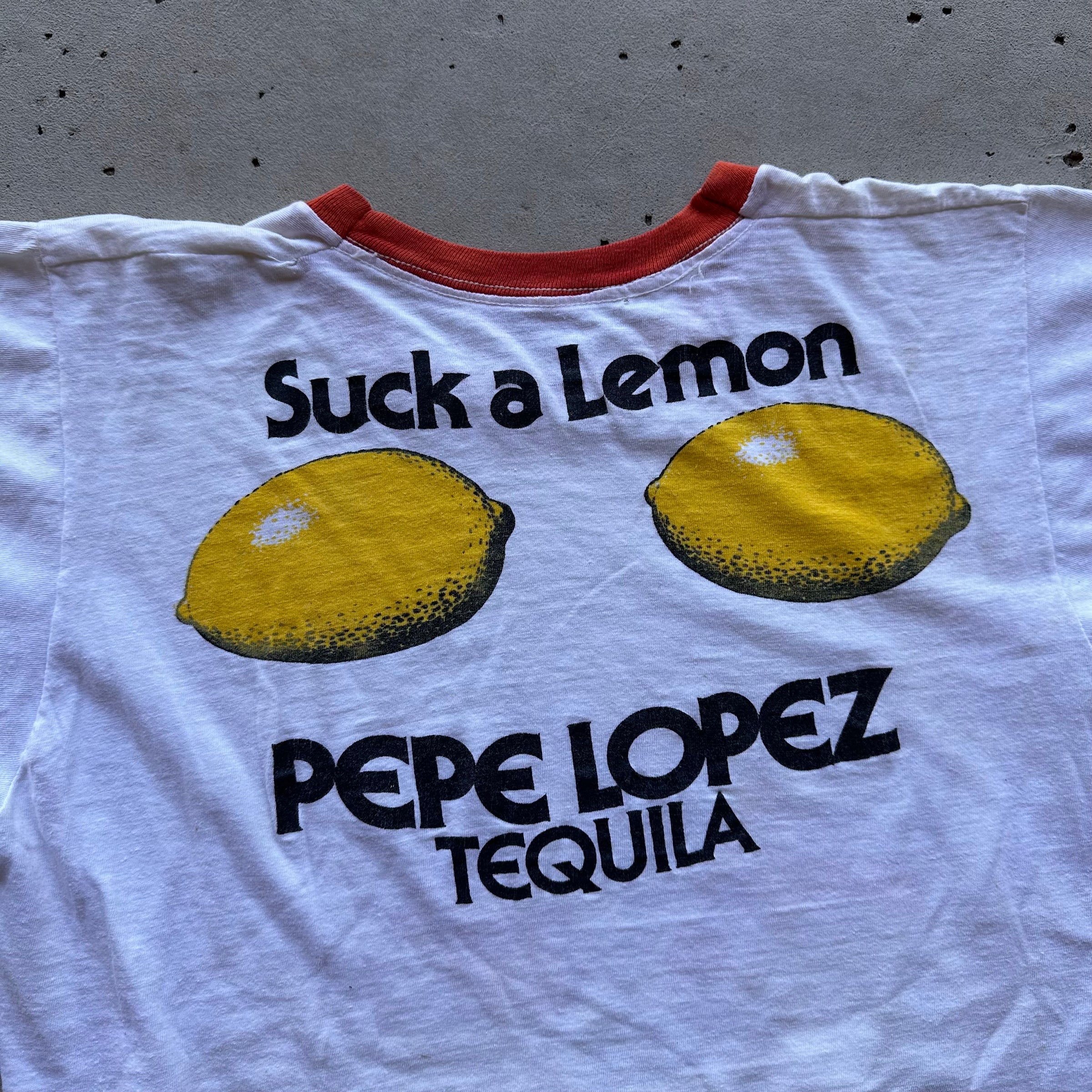 1970’s Pepe Lopez Tequila “Suck A Lemon” Ringer T-Shirt Small