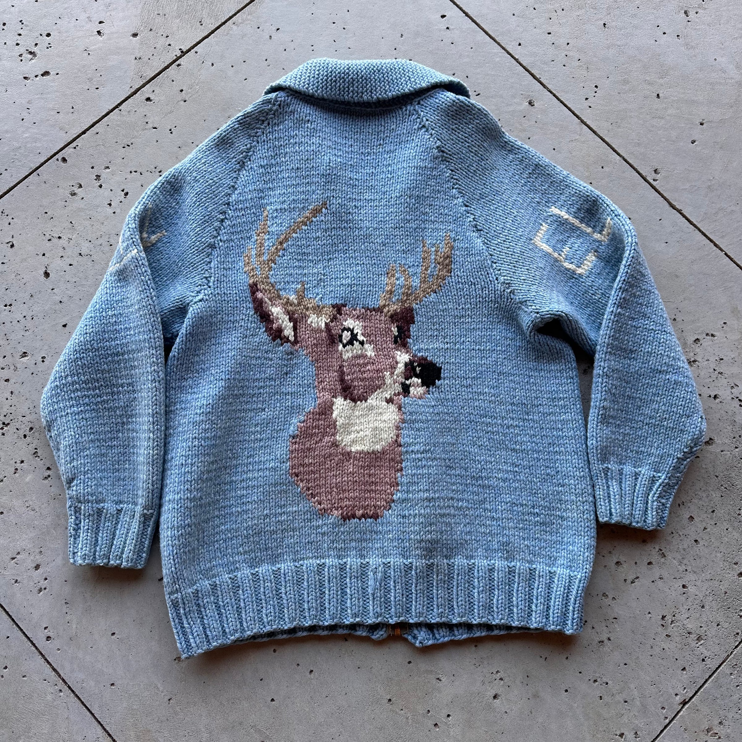 1960’s Light Blue Elk Cowichan Sweater XL