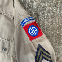 1940’s WWII 82nd Airborne Patched Khaki Shirt with Gas Flap
