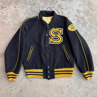 1950’s Black and Yellow Reversible Wool/Satin Varsity Jacket Large