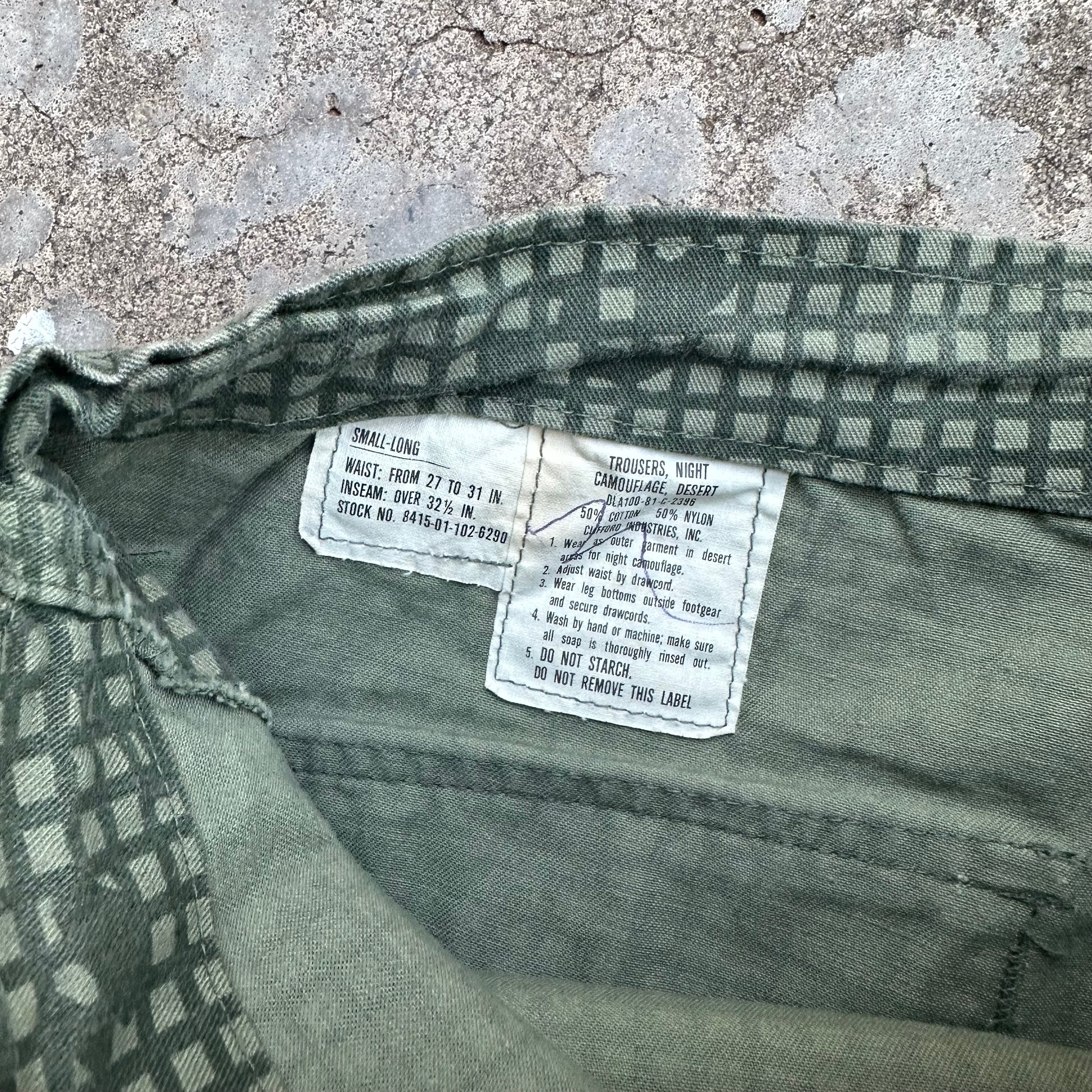 1980’s US Military Desert Night Camo Pants Small Long