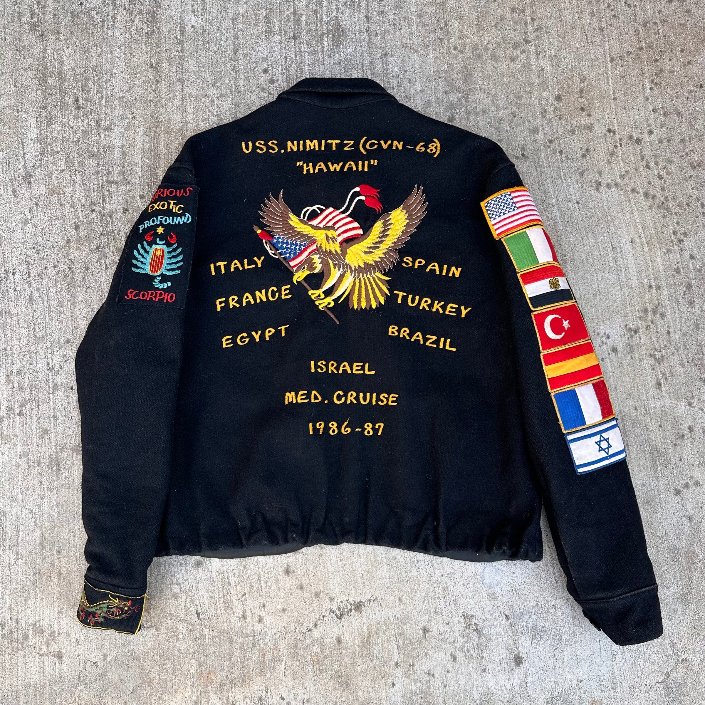 1980’s US Navy Wool Mediterranean Cruise Souvenir Jacket 25” Chest