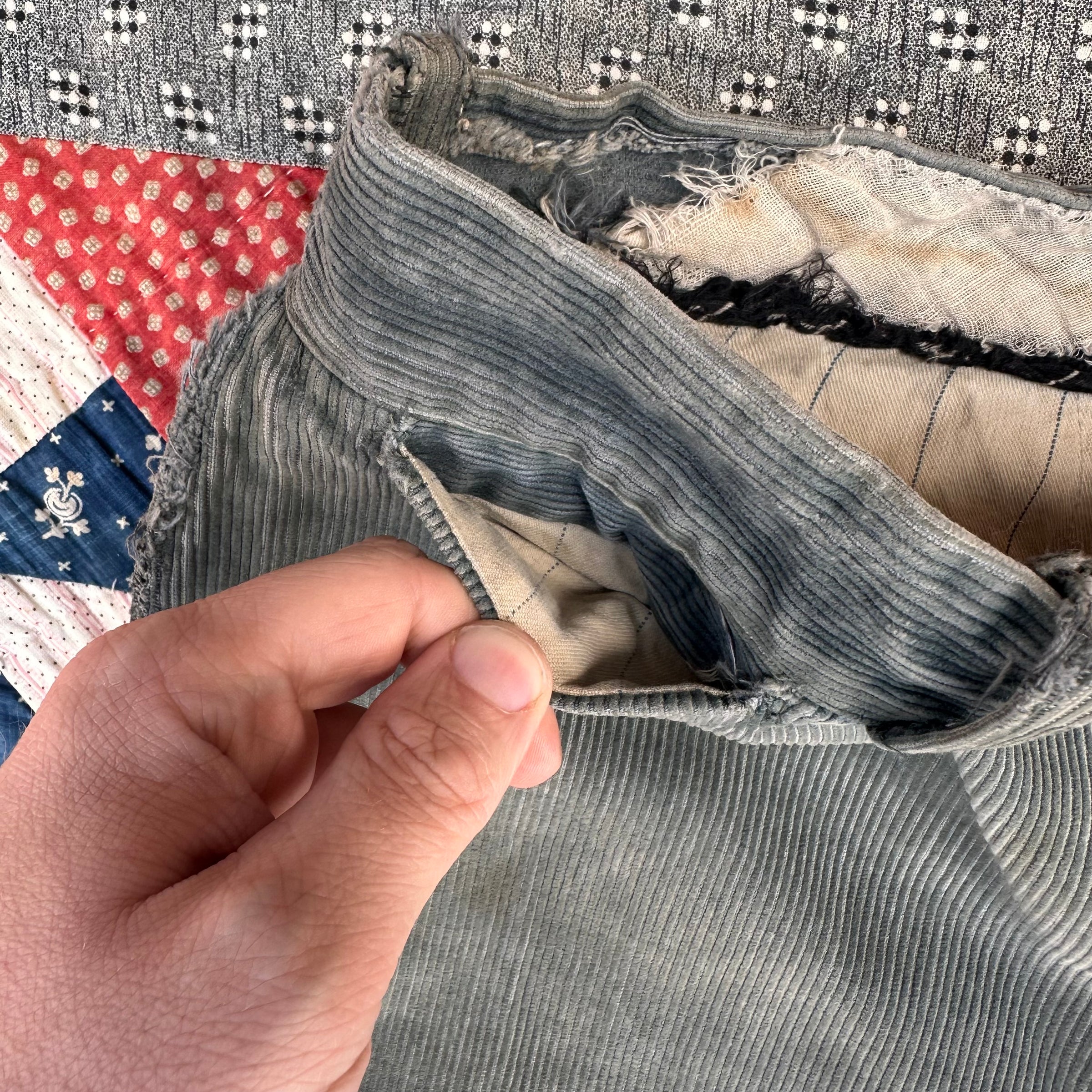 1920’s/30’s Strong Reliable Grey Corduroy Pants 38” x 28”