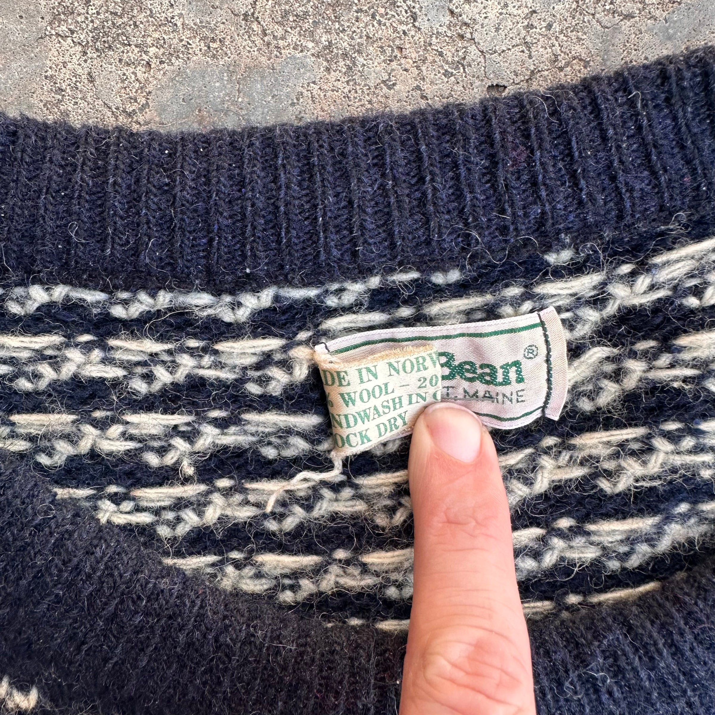 1970’s LL Bean Navy Birdseye Pattern Wool Sweater XL